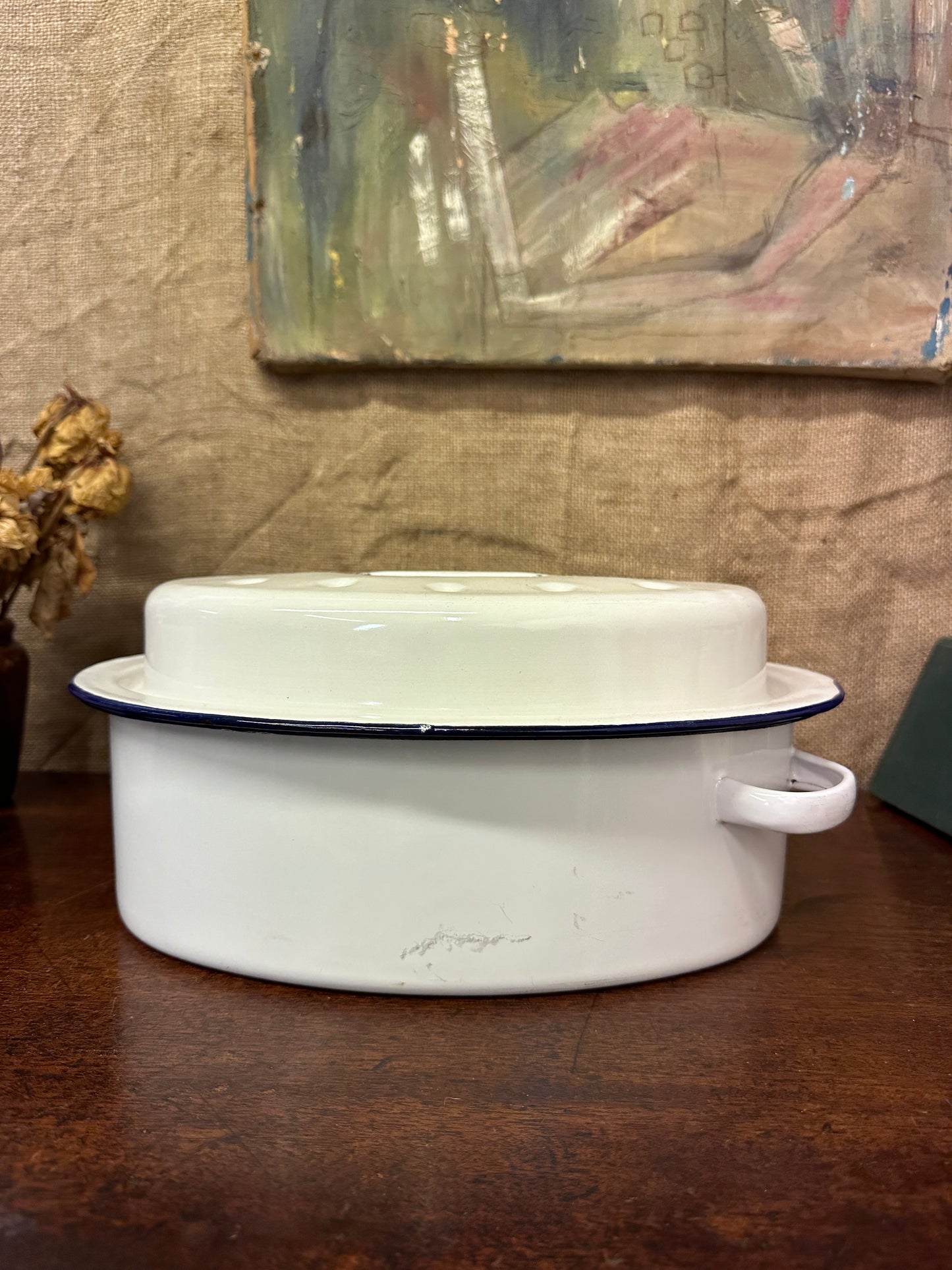Vintage White Oval Roasting Dish