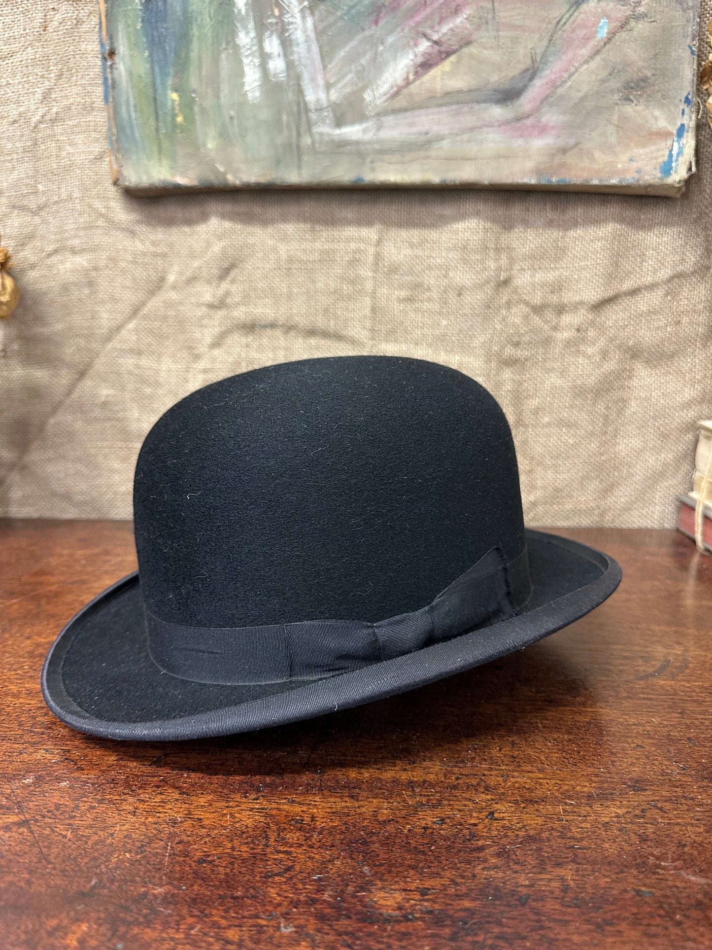 Antique Black Bowler Hat CA Dunn & Co The Blind Mole