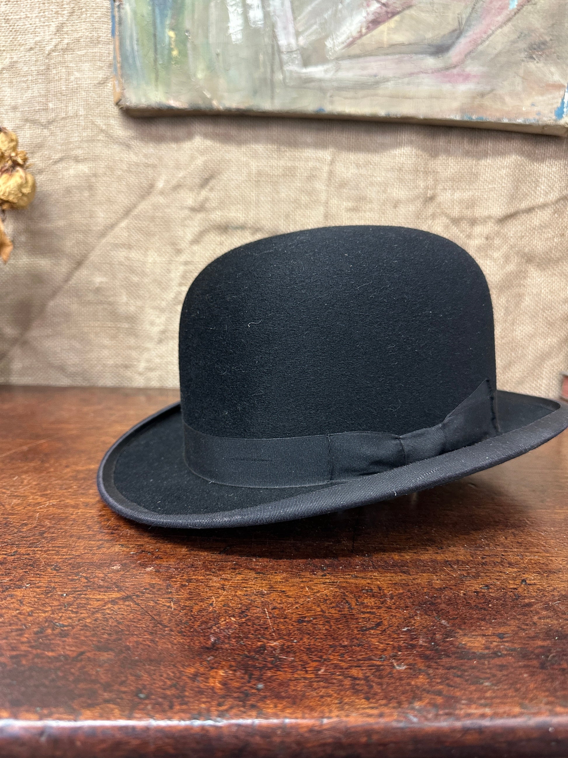 Antique Black Bowler Hat CA Dunn & Co The Blind Mole