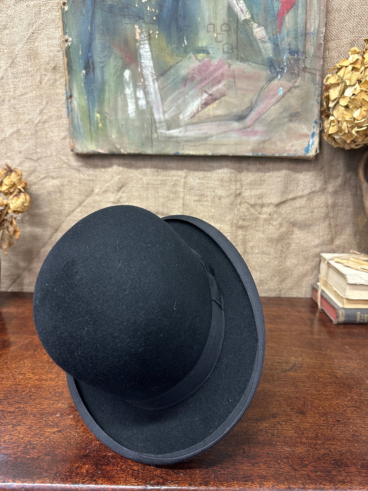 Antique Black Bowler Hat CA Dunn & Co The Blind Mole