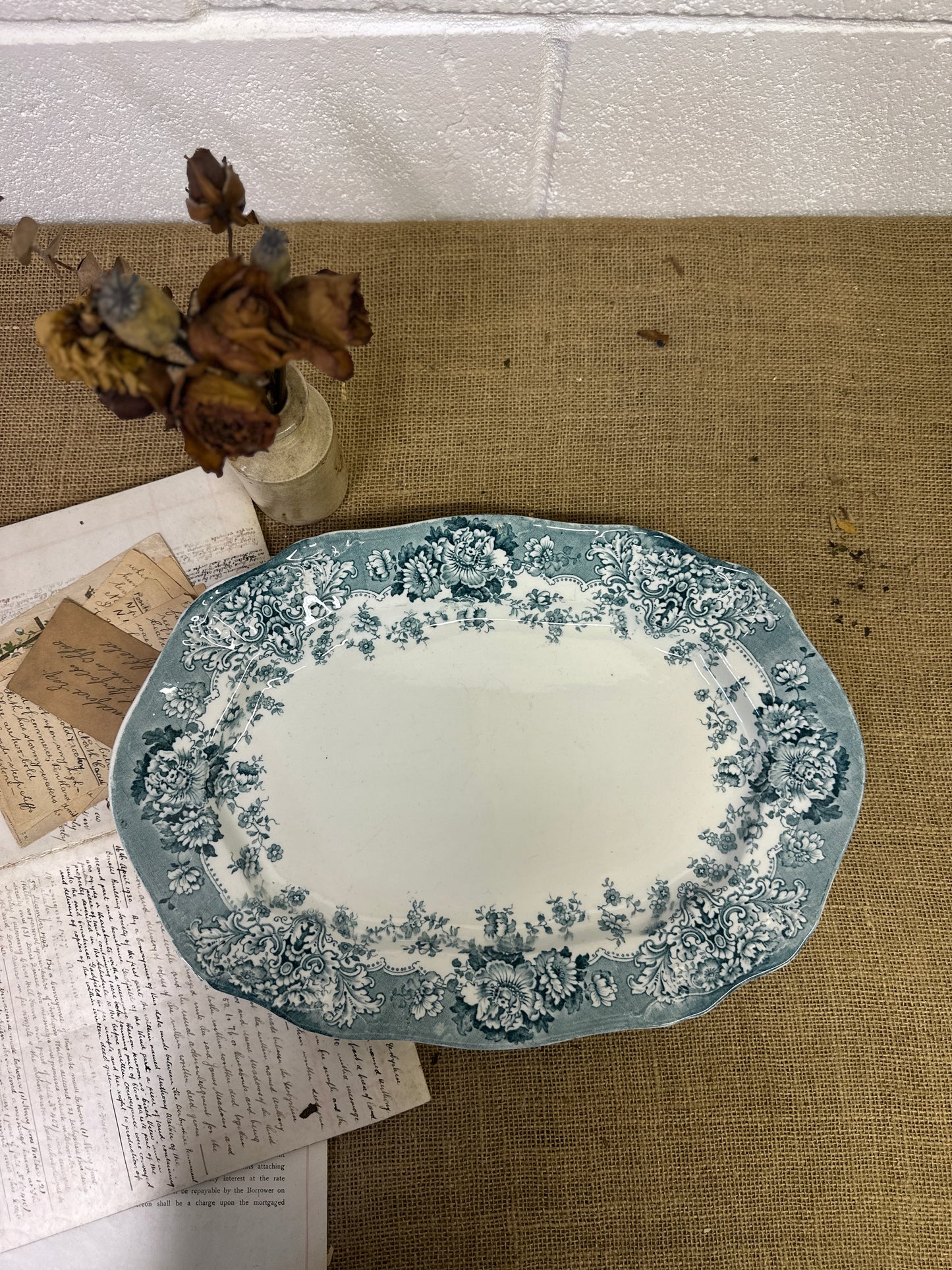 Victorian Crown Pottery Transferrer-ware Floral Serving Platter