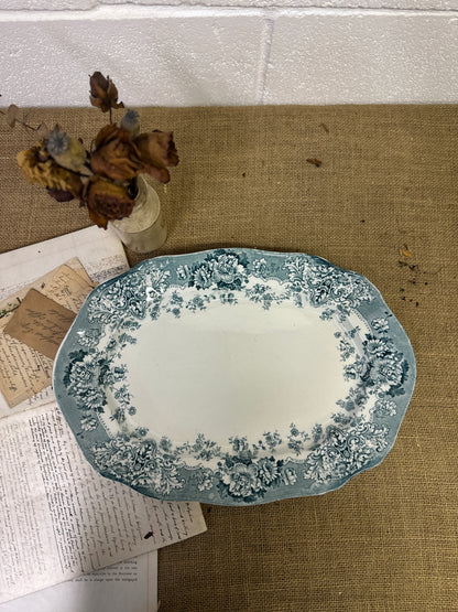 Victorian Crown Pottery Transferrer-ware Floral Serving Platter