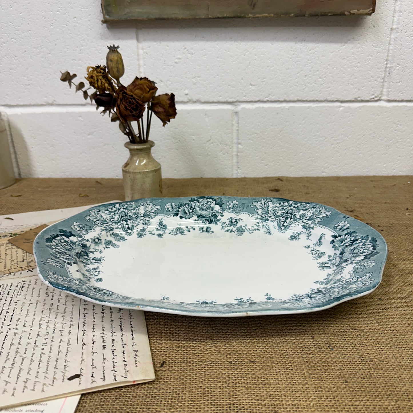 Victorian Crown Pottery Transferrer-ware Floral Serving Platter