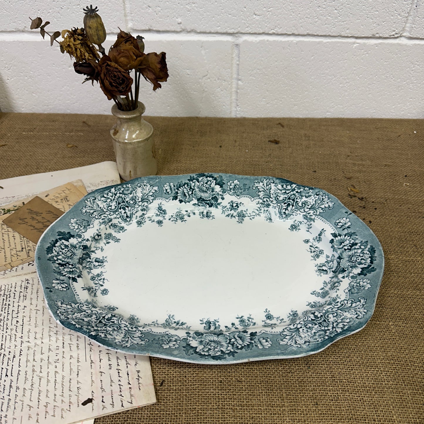 Victorian Crown Pottery Transferrer-ware Floral Serving Platter