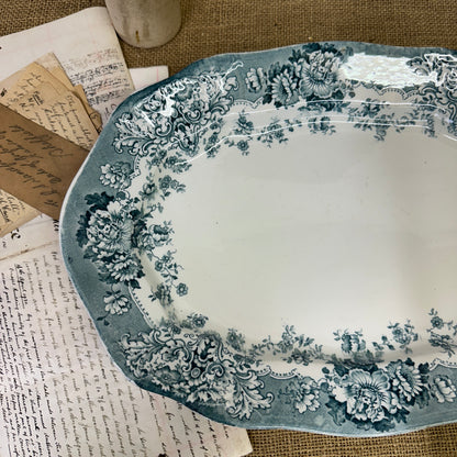 Victorian Crown Pottery Transferrer-ware Floral Serving Platter