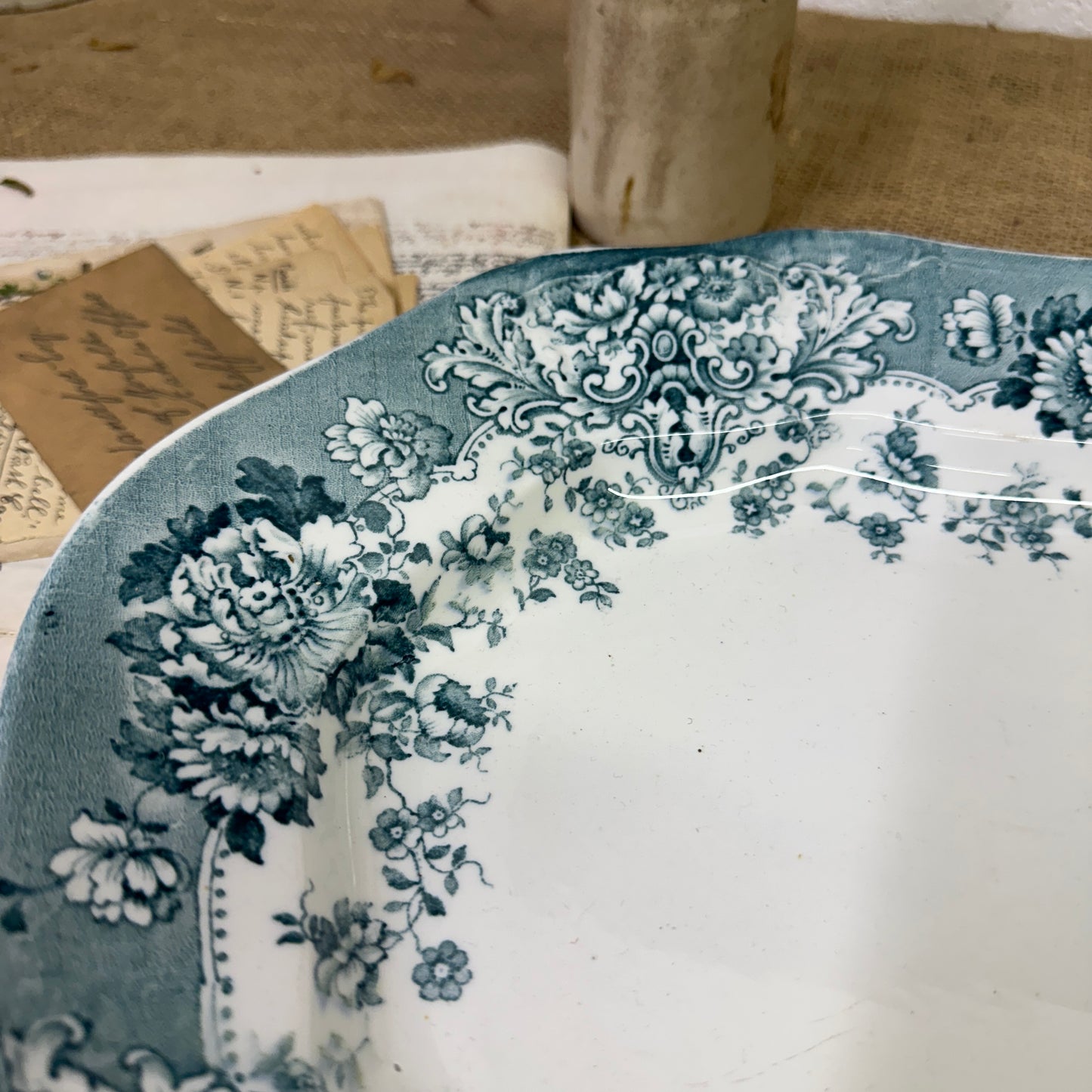 Victorian Crown Pottery Transferrer-ware Floral Serving Platter