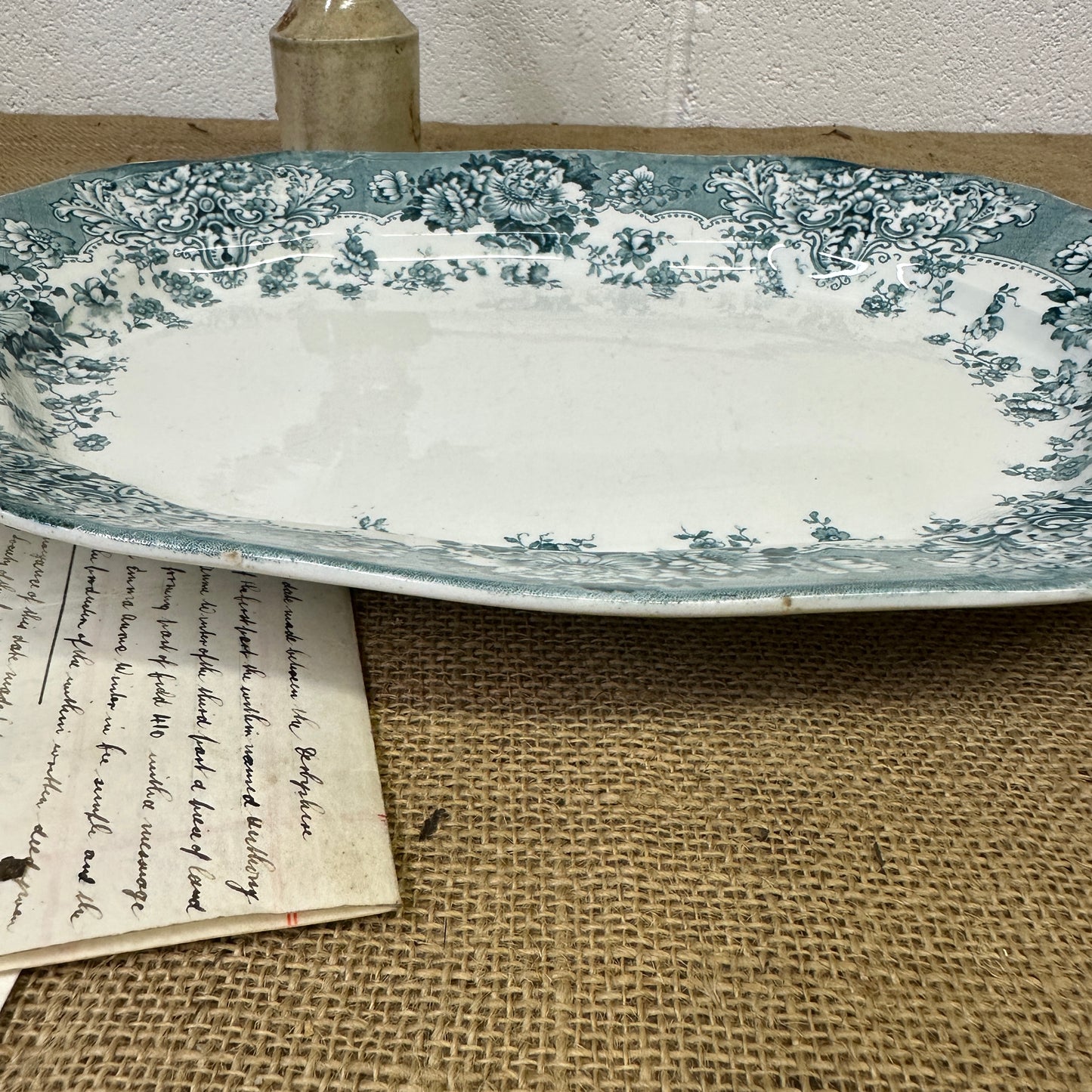 Victorian Crown Pottery Transferrer-ware Floral Serving Platter