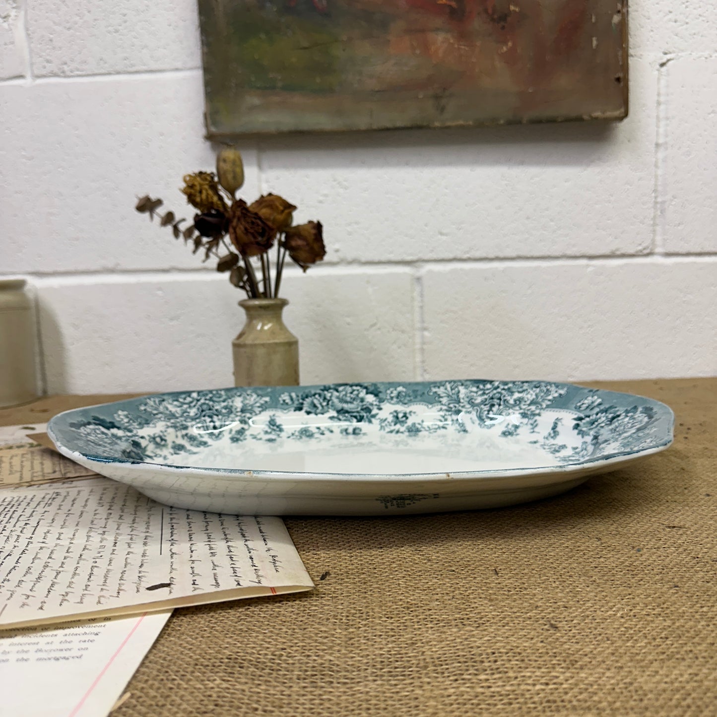 Victorian Crown Pottery Transferrer-ware Floral Serving Platter