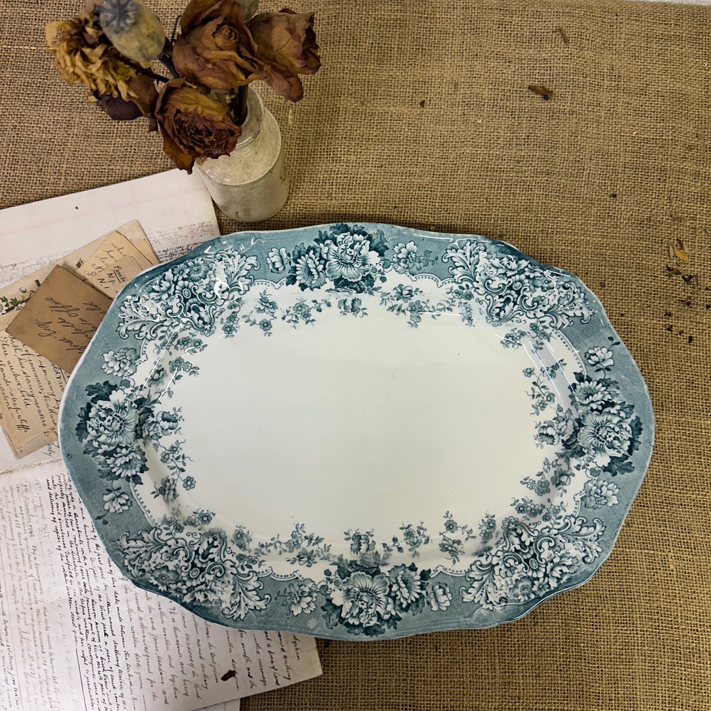 Victorian Crown Pottery Transferrer-ware Floral Serving Platter