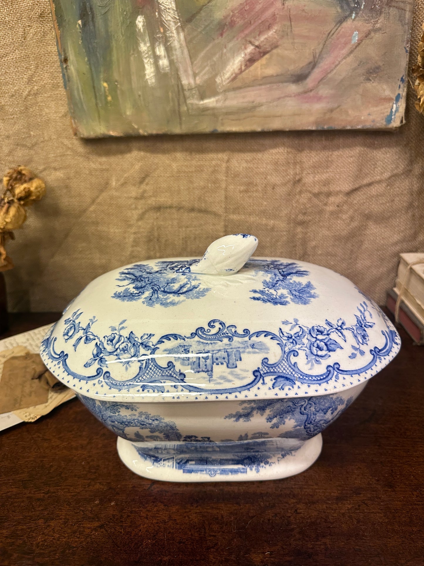 Ashworth Watteau Pattern Sauce Tureen Blue