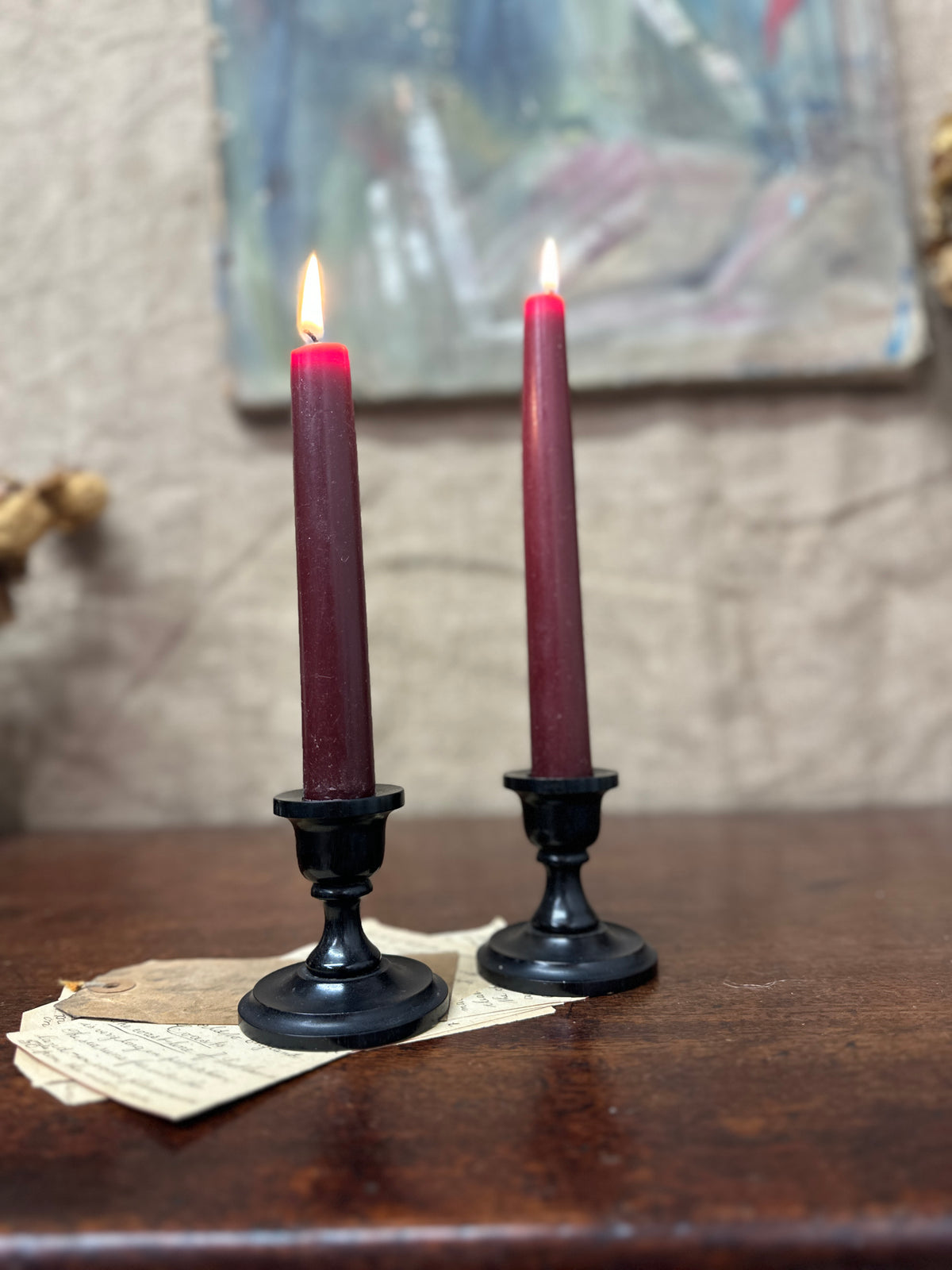 Small Victorian Ebony Candlesticks