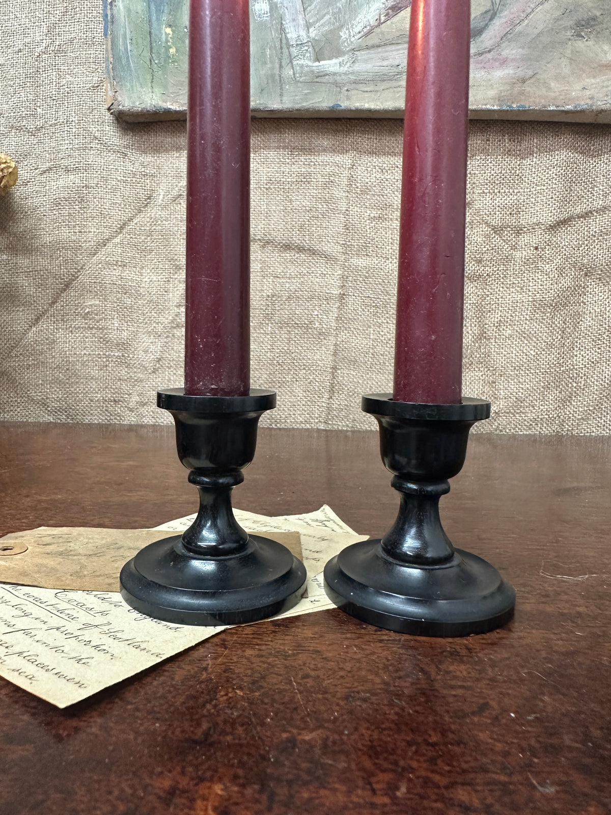 Small Victorian Ebony Candlesticks