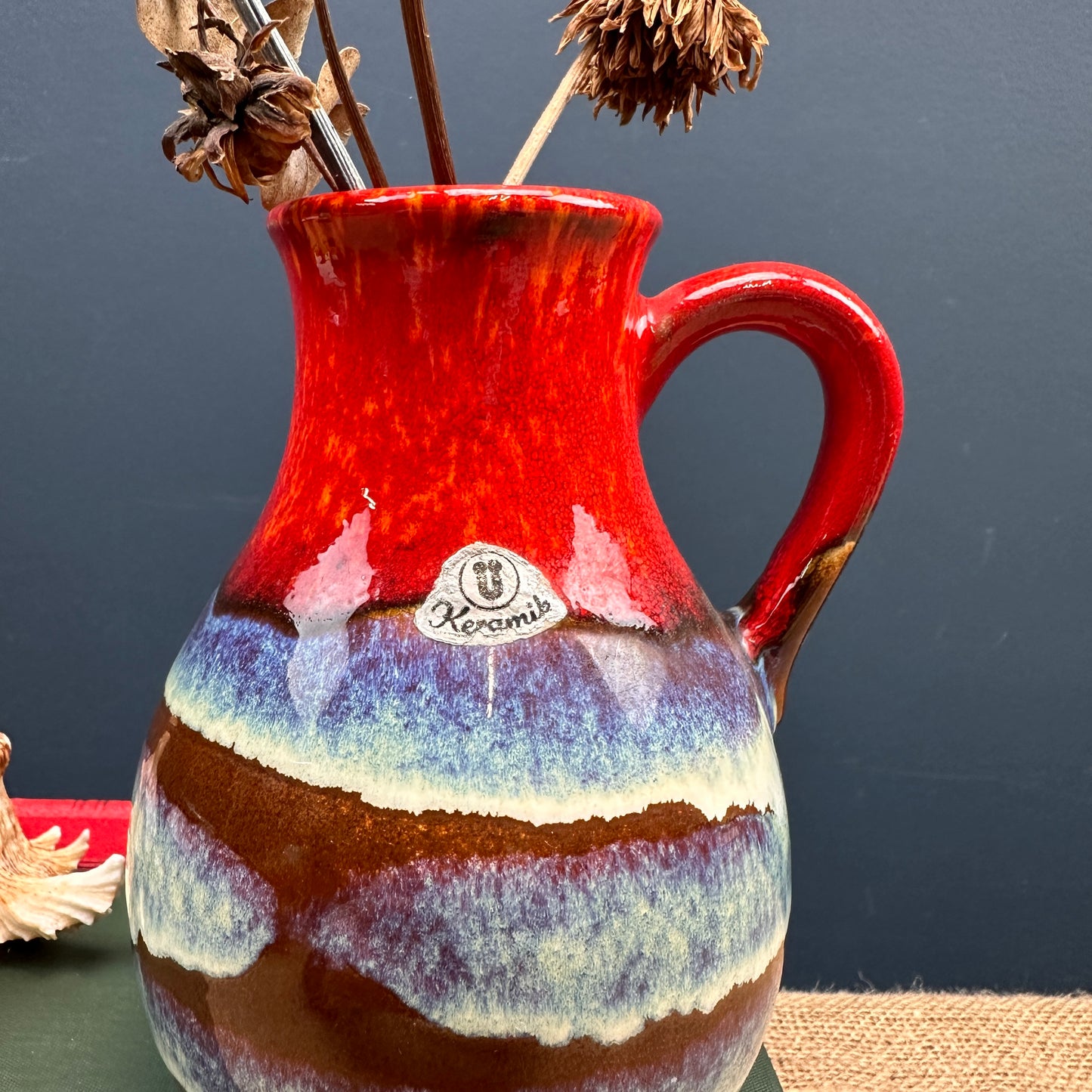 West German Fat Lava Vase Red