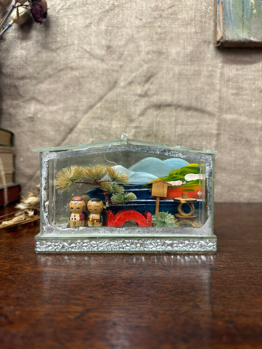 Japanese Miniature Kokeshi Dolls Diorama Box