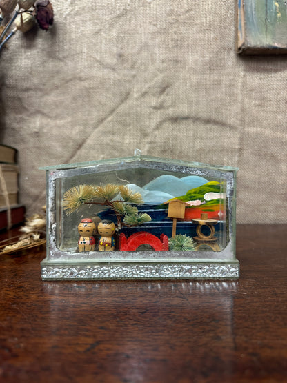 Japanese Miniature Kokeshi Dolls Diorama Box
