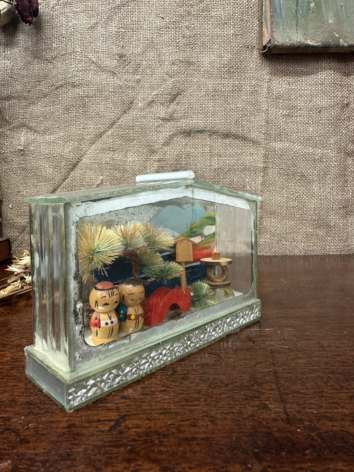 Japanese Miniature Kokeshi Dolls Diorama Box