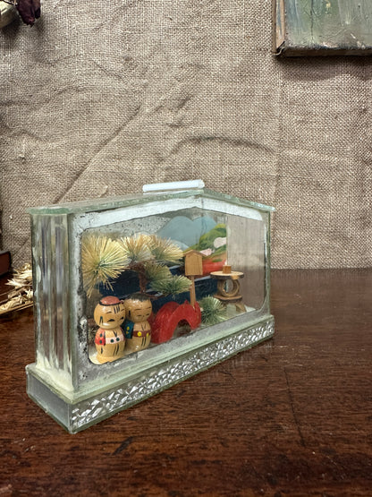 Japanese Miniature Kokeshi Dolls Diorama Box