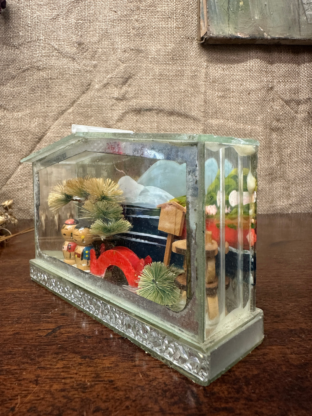 Japanese Miniature Kokeshi Dolls Diorama Box