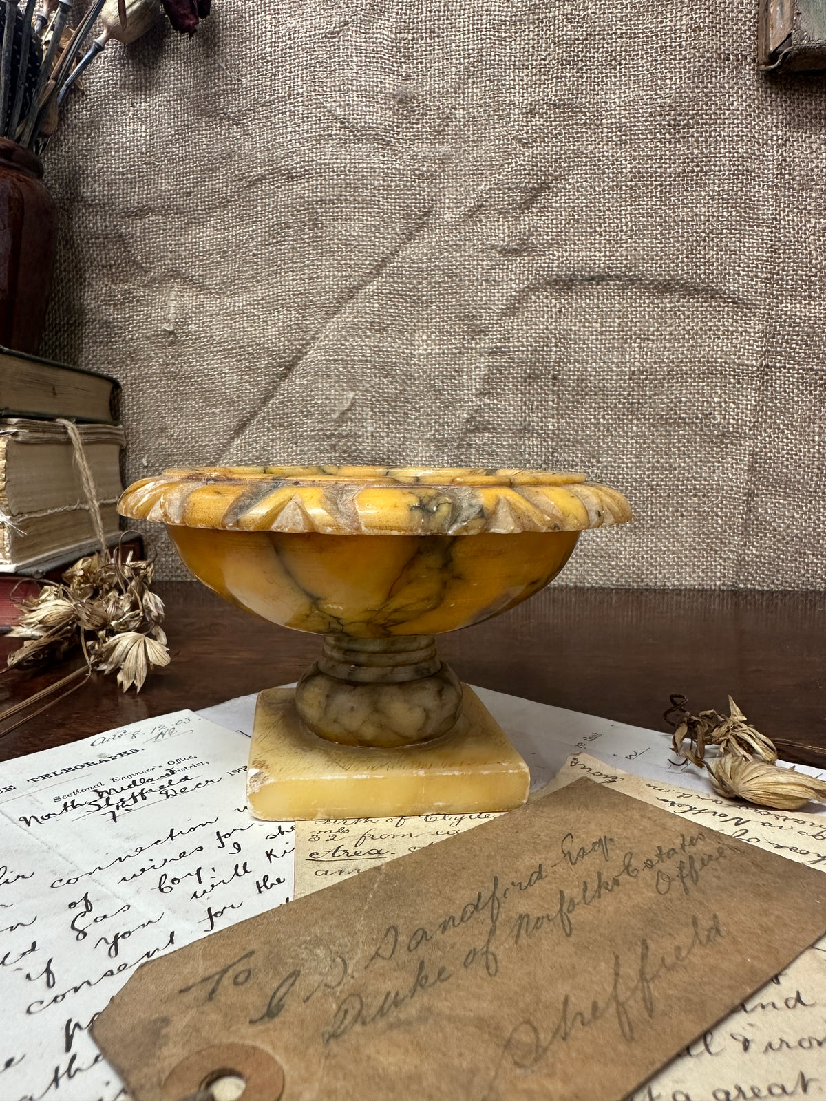 Carved Italian Alabaster Tazzas Bowl