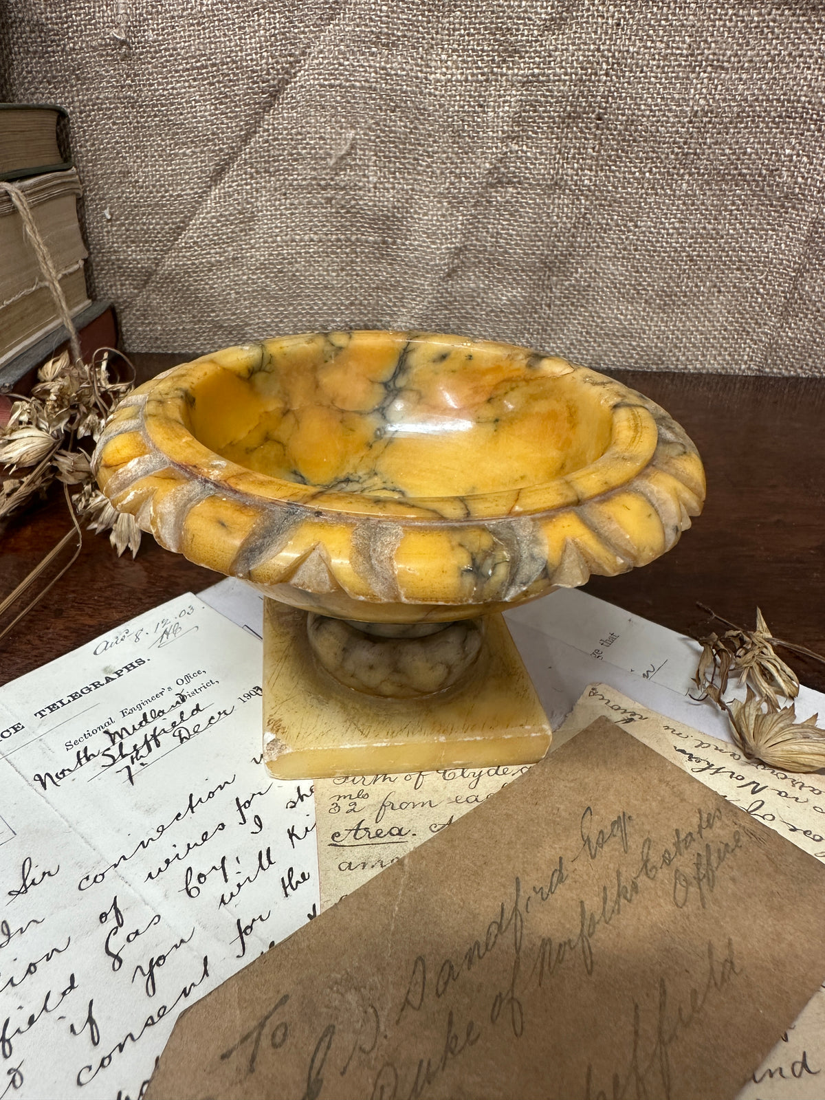 Carved Italian Alabaster Tazzas Bowl