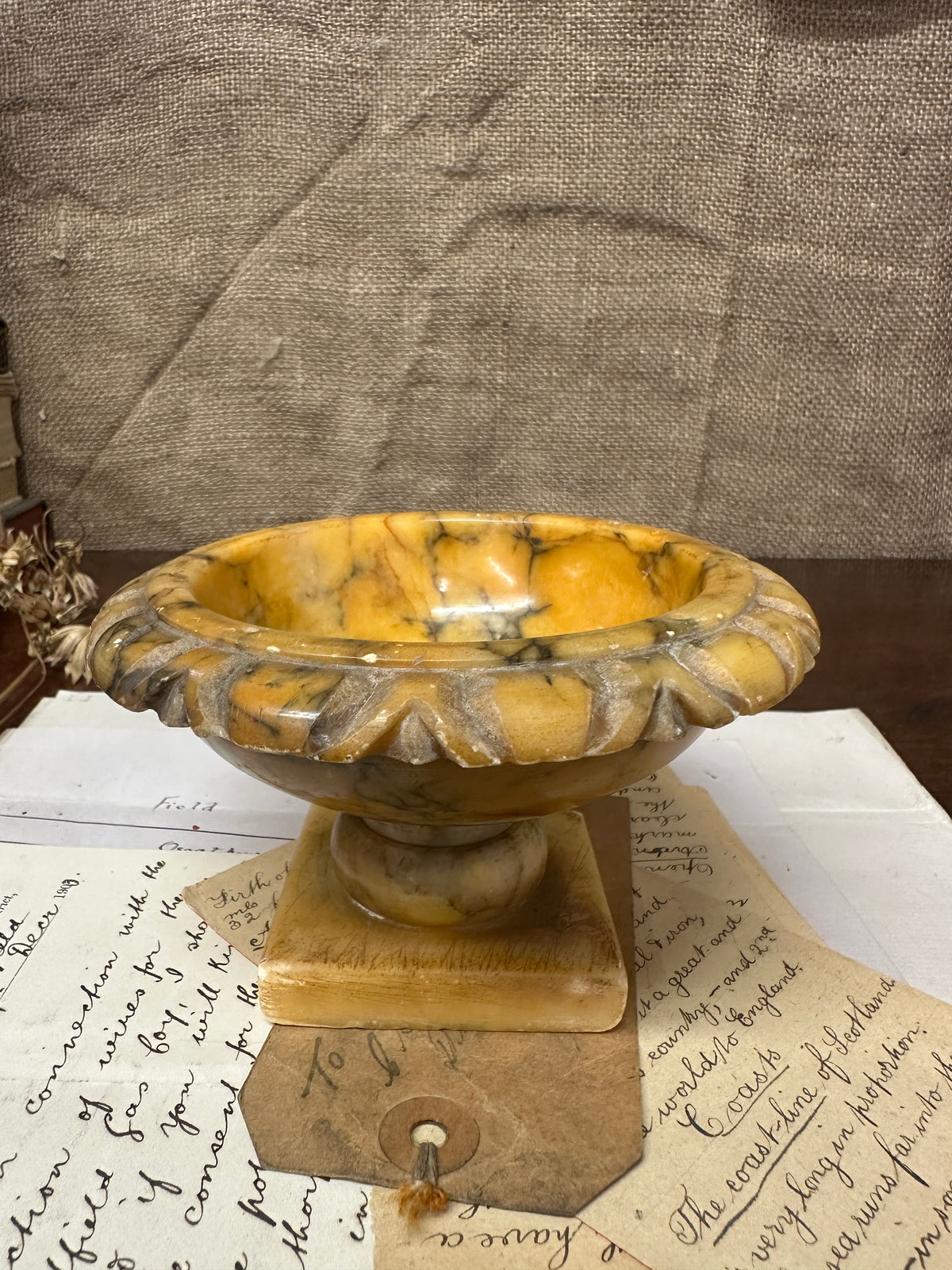 Carved Italian Alabaster Tazzas Bowl