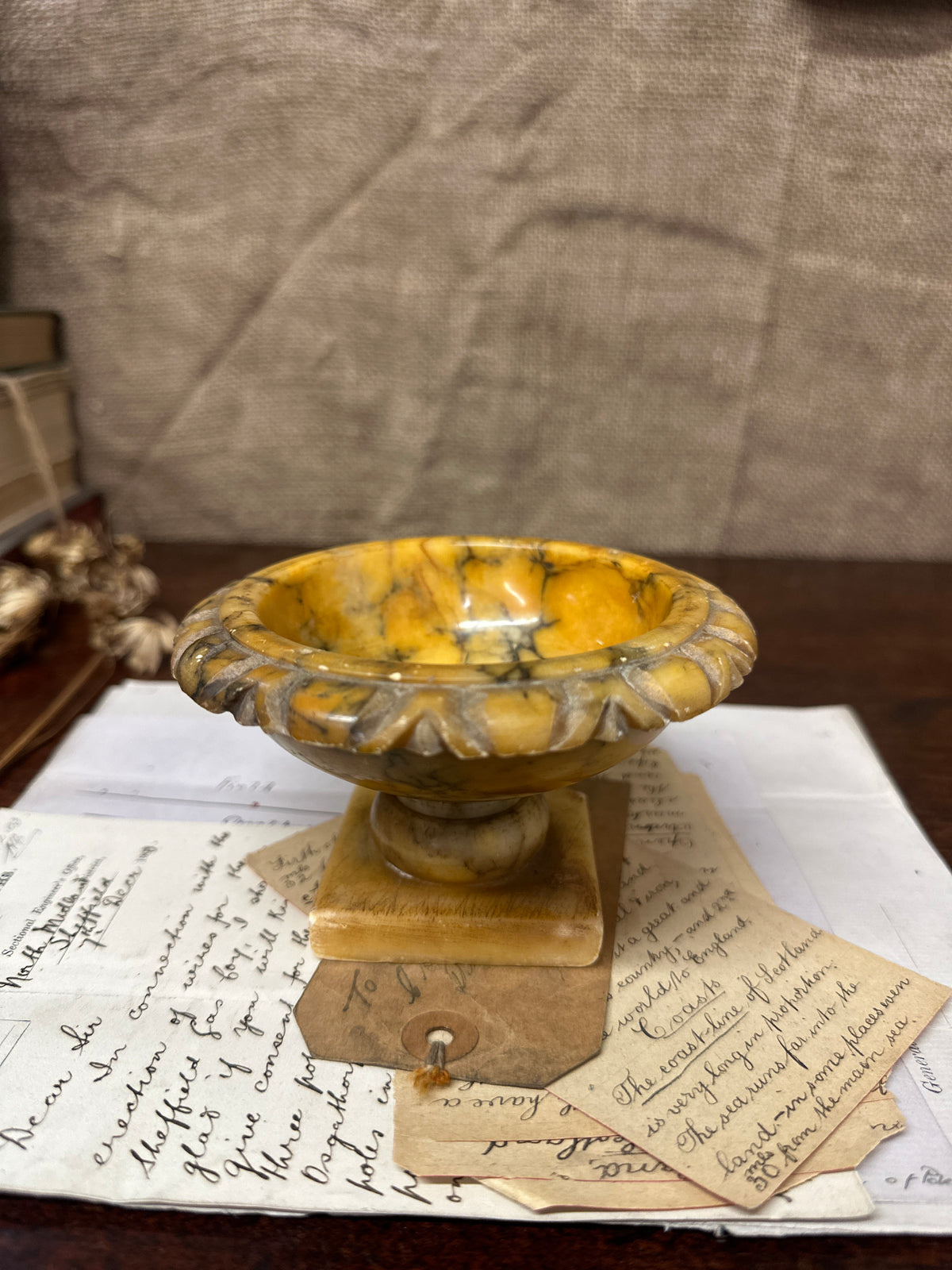 Carved Italian Alabaster Tazzas Bowl