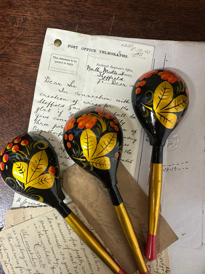 Three Painted Russian Folk Art Khokhloma Spoons