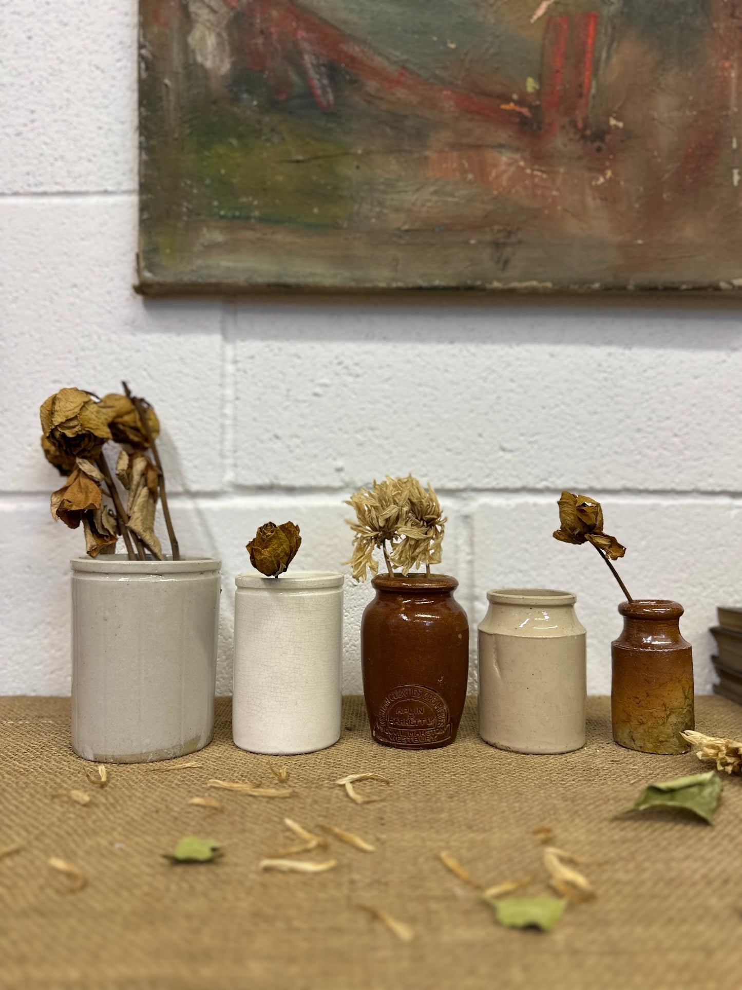 Five Stoneware Bottles Small Vases