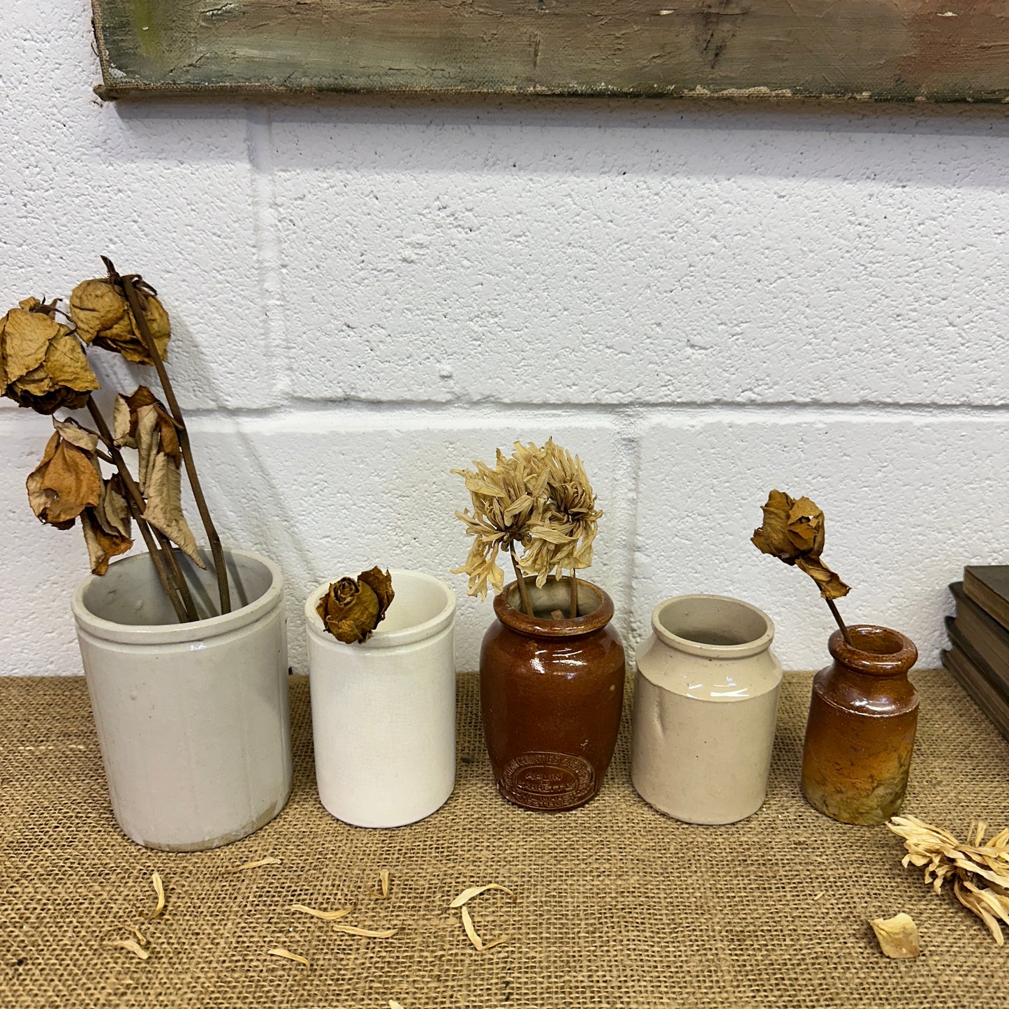 Five Stoneware Bottles Small Vases