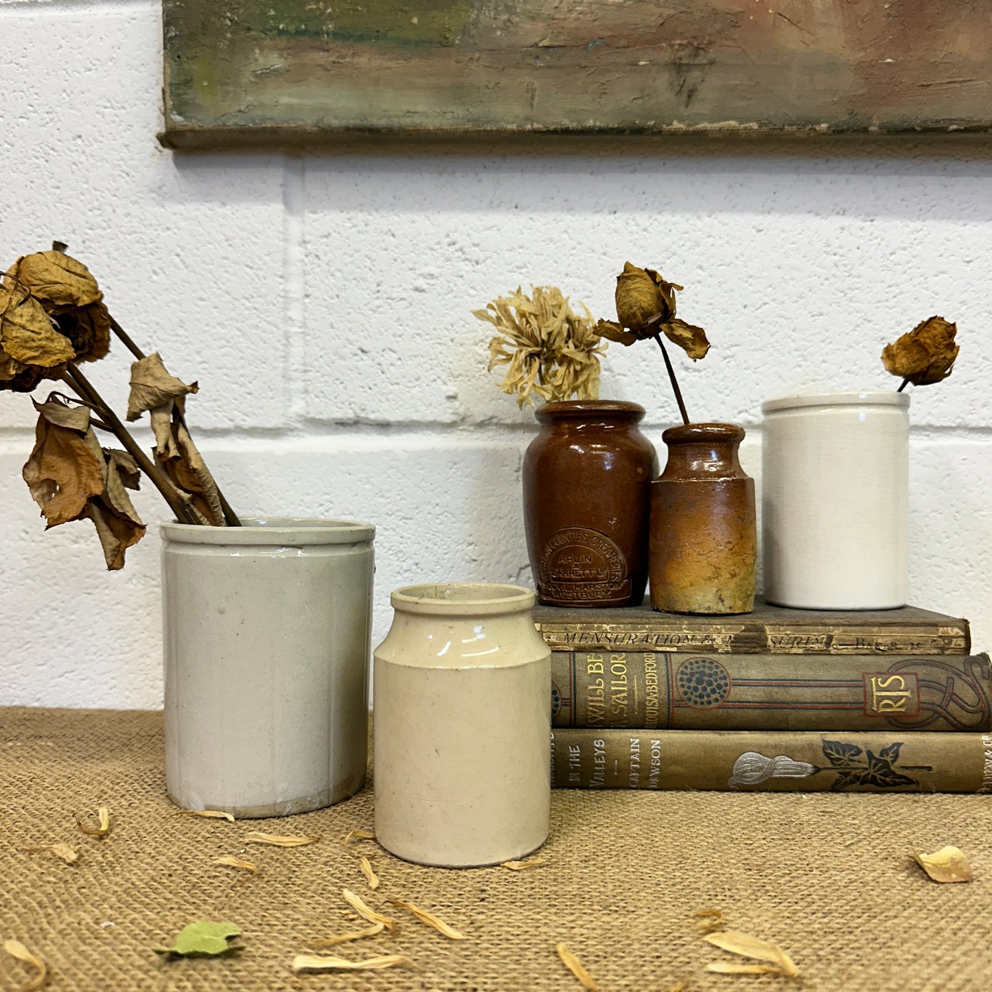 Five Stoneware Bottles Small Vases