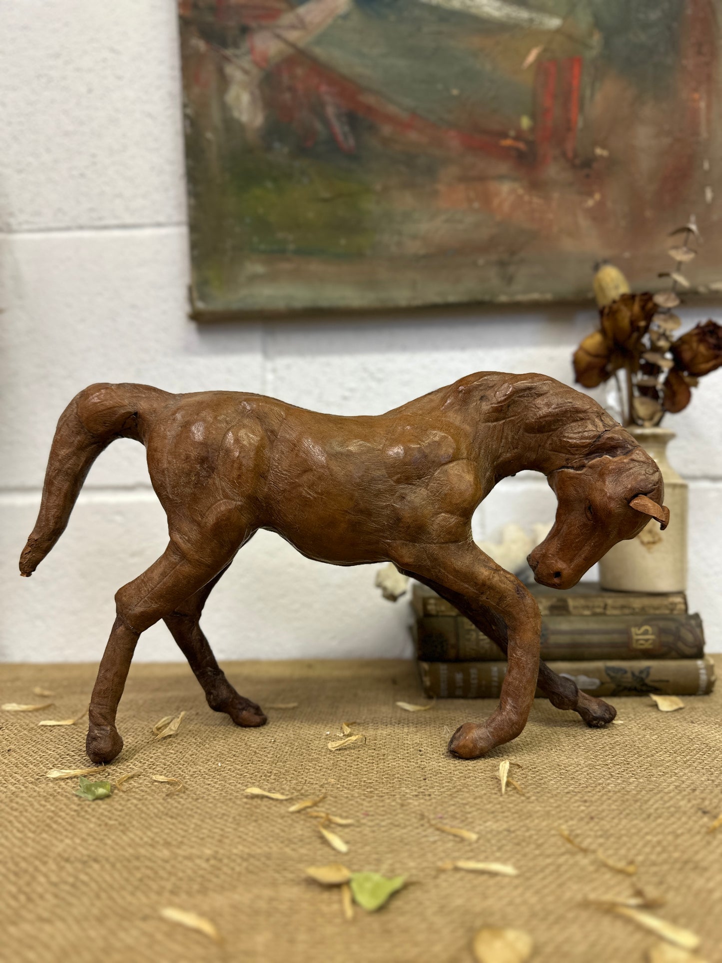 Mid Century Leather Horse Figure