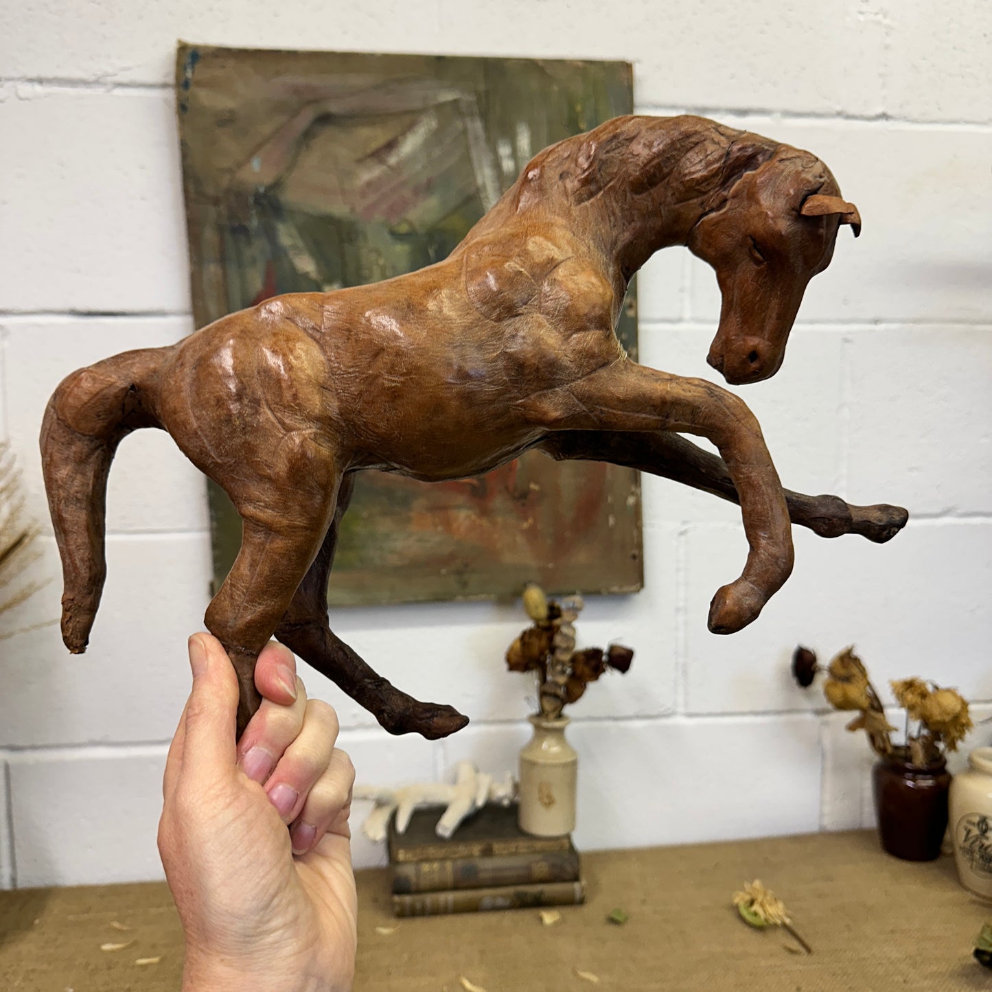 Mid Century Leather Horse Figure
