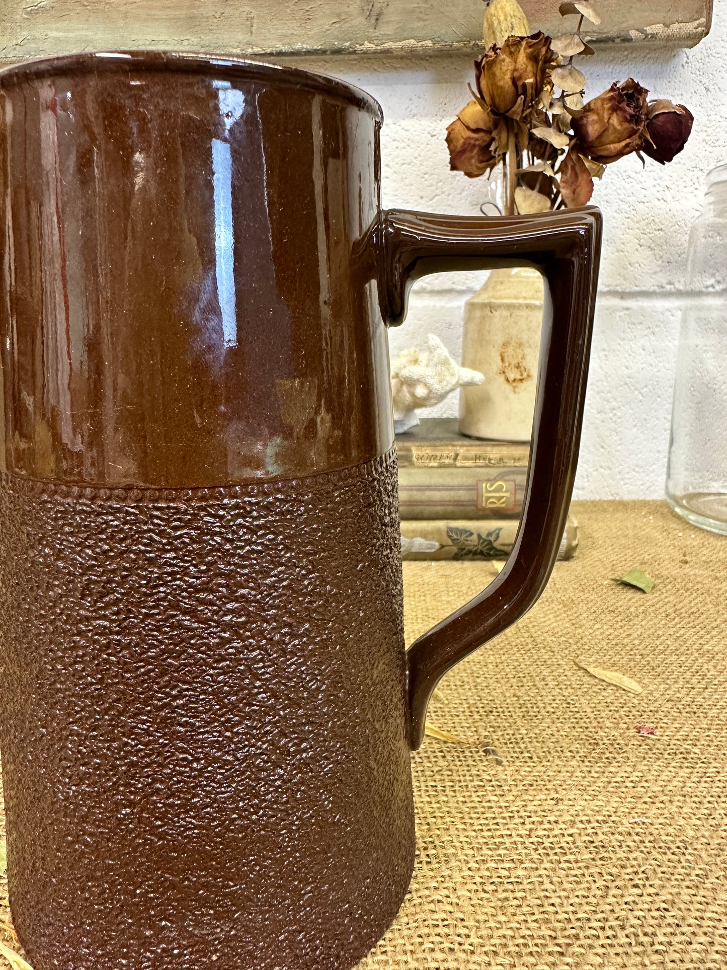 Glazed Brown Stoneware Jug
