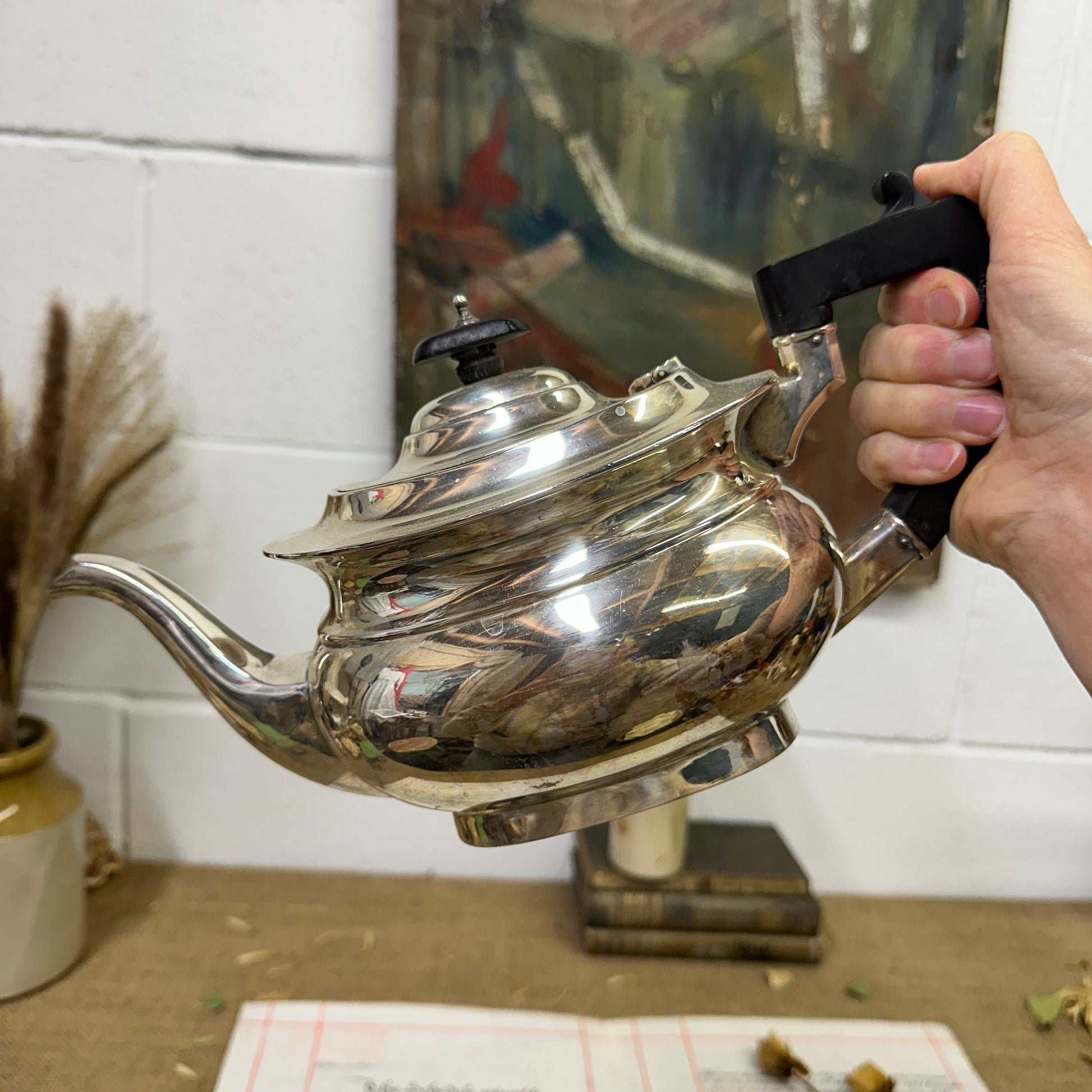 Edwardian Silver EPNS Teapot - The Blind Mole