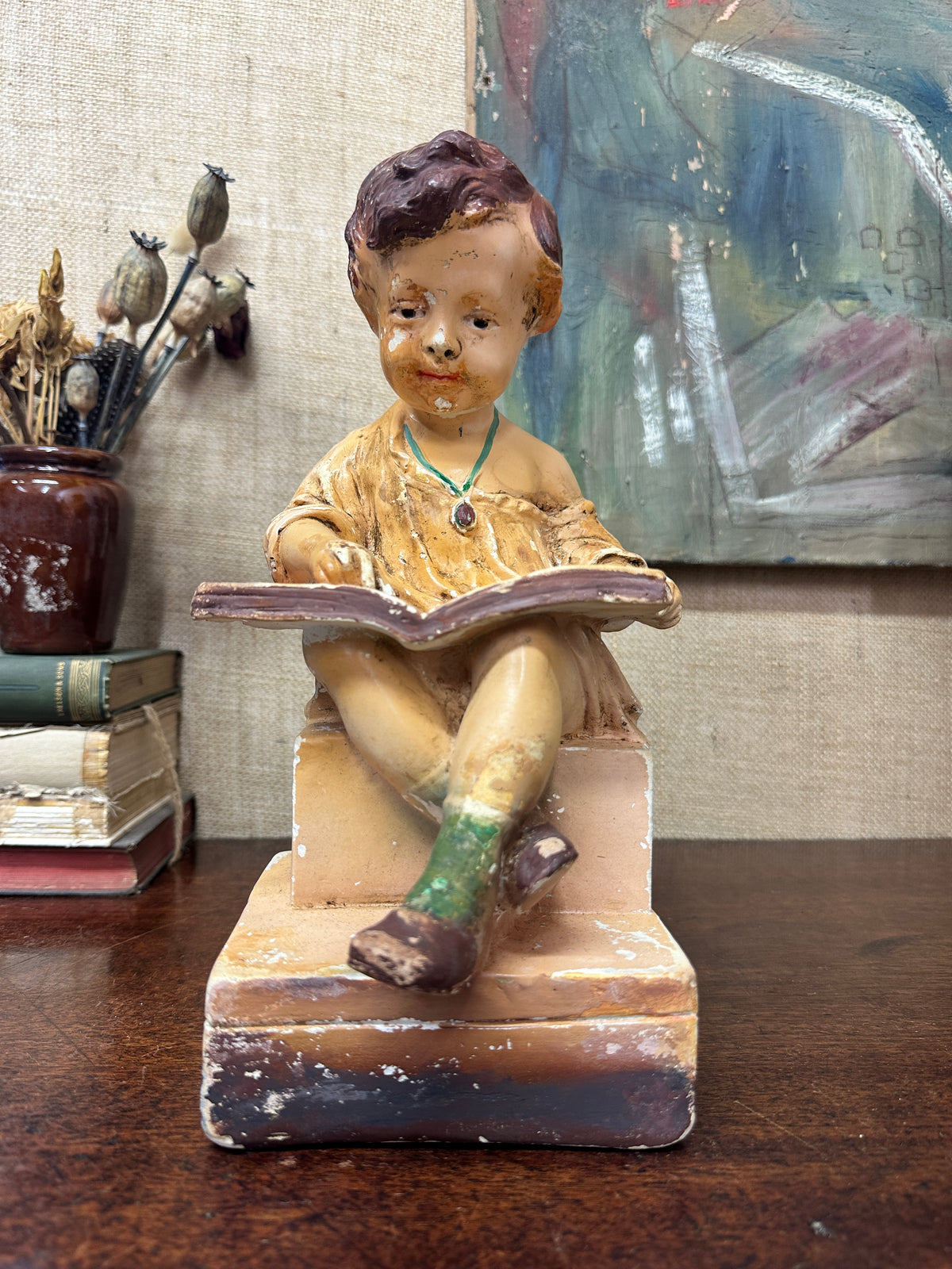 Chalkware Figure Reading Girl