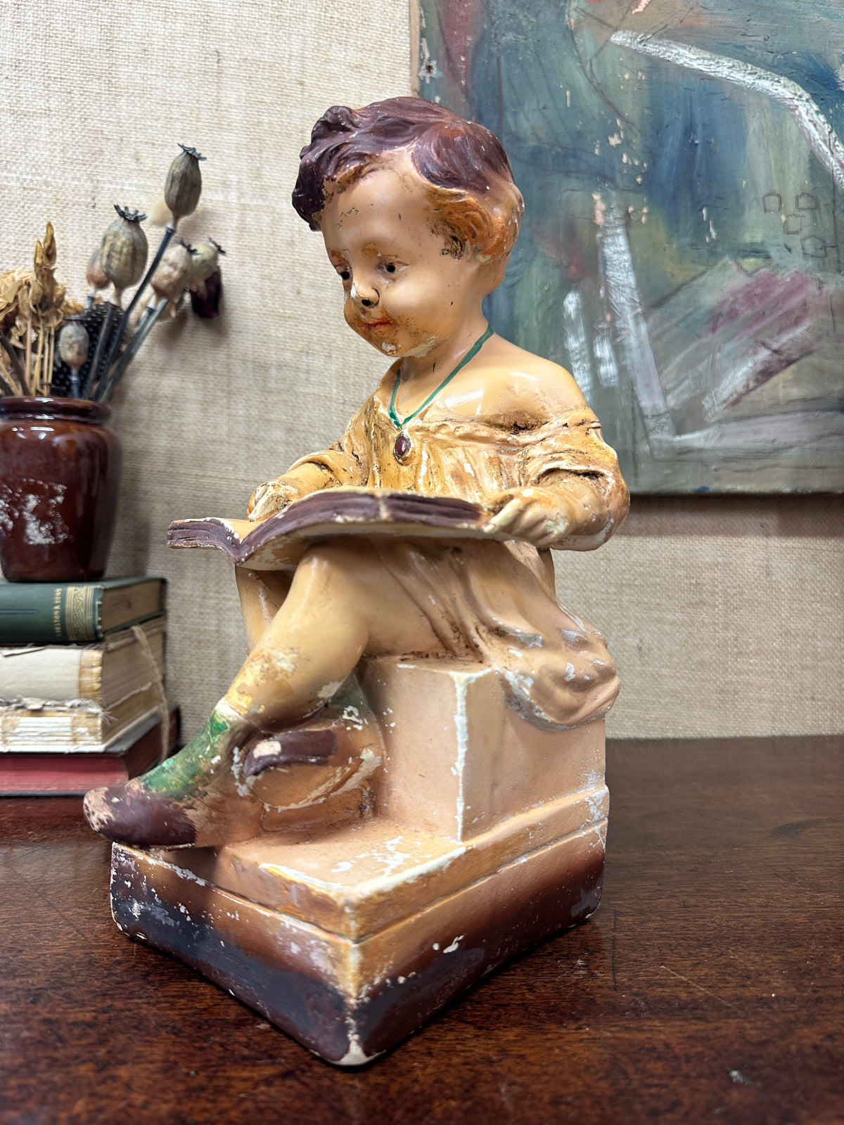 Chalkware Figure Reading Girl