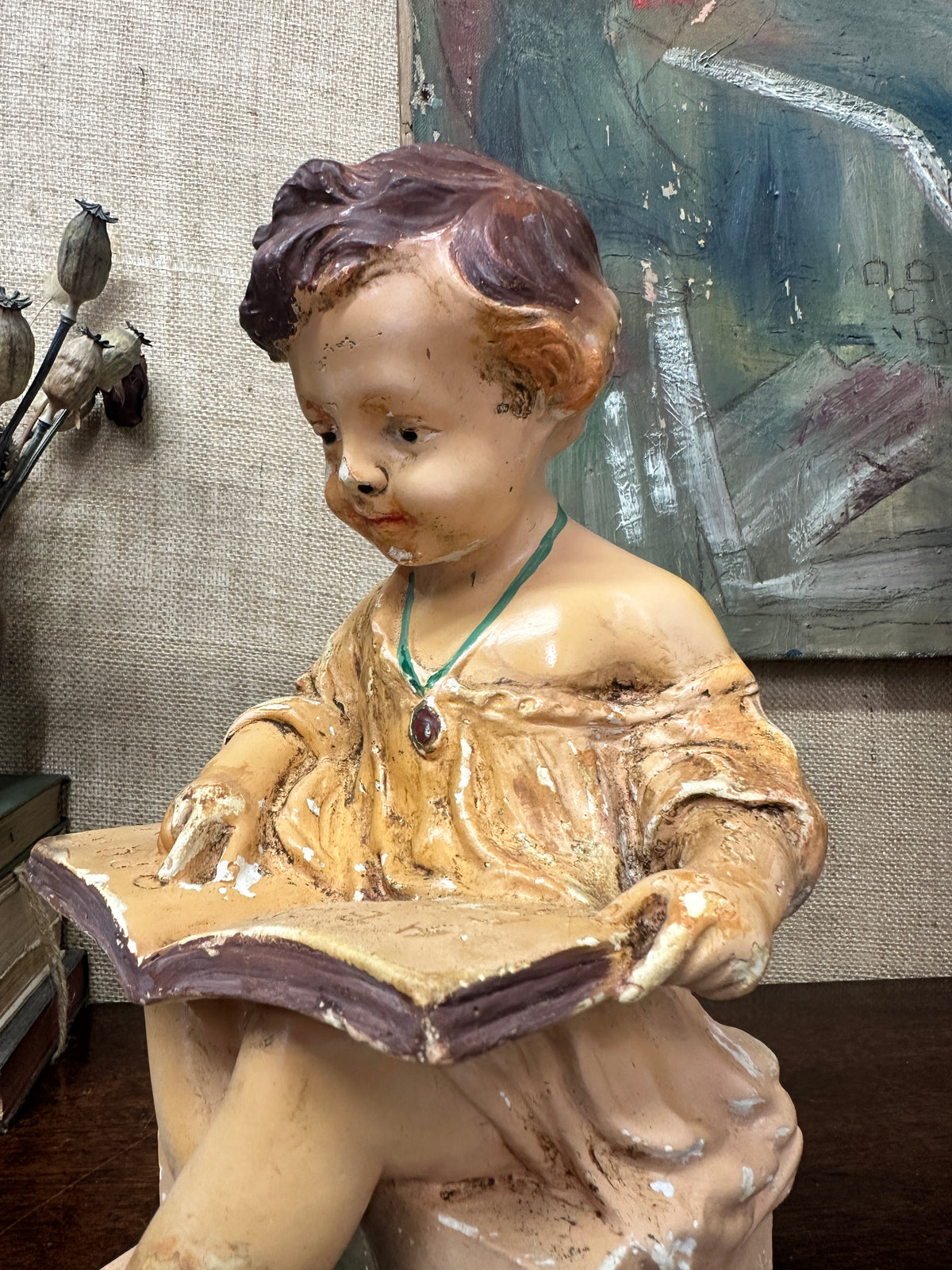 Chalkware Figure Reading Girl