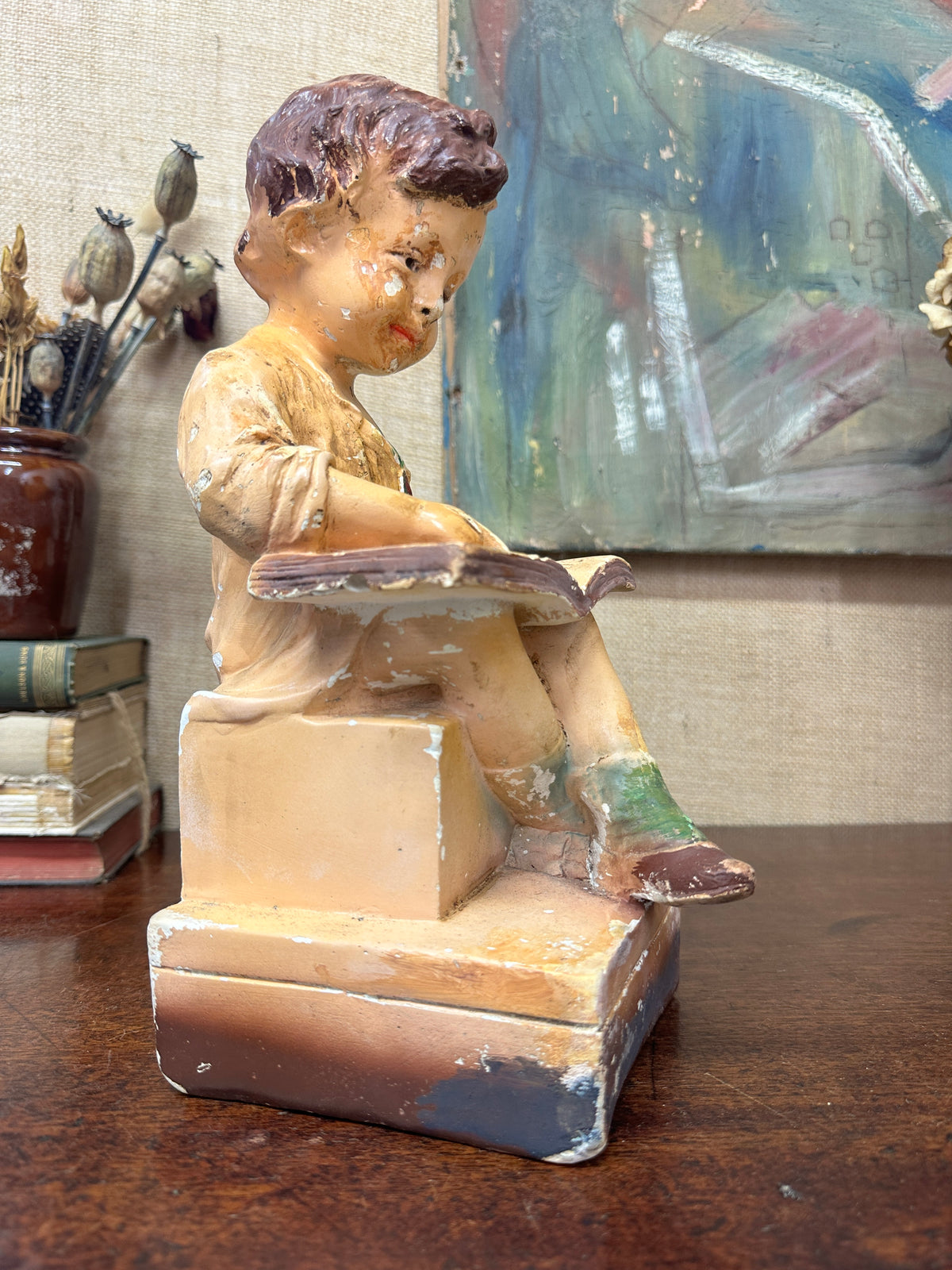 Chalkware Figure Reading Girl