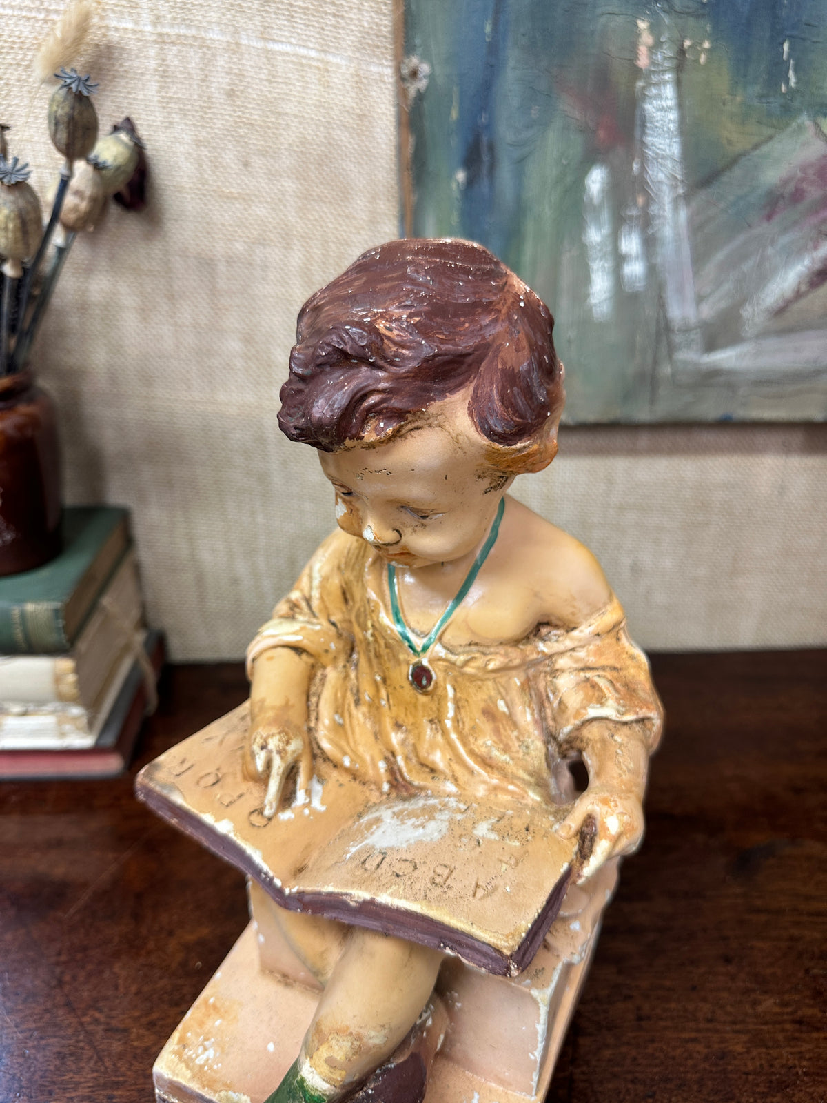 Chalkware Figure Reading Girl