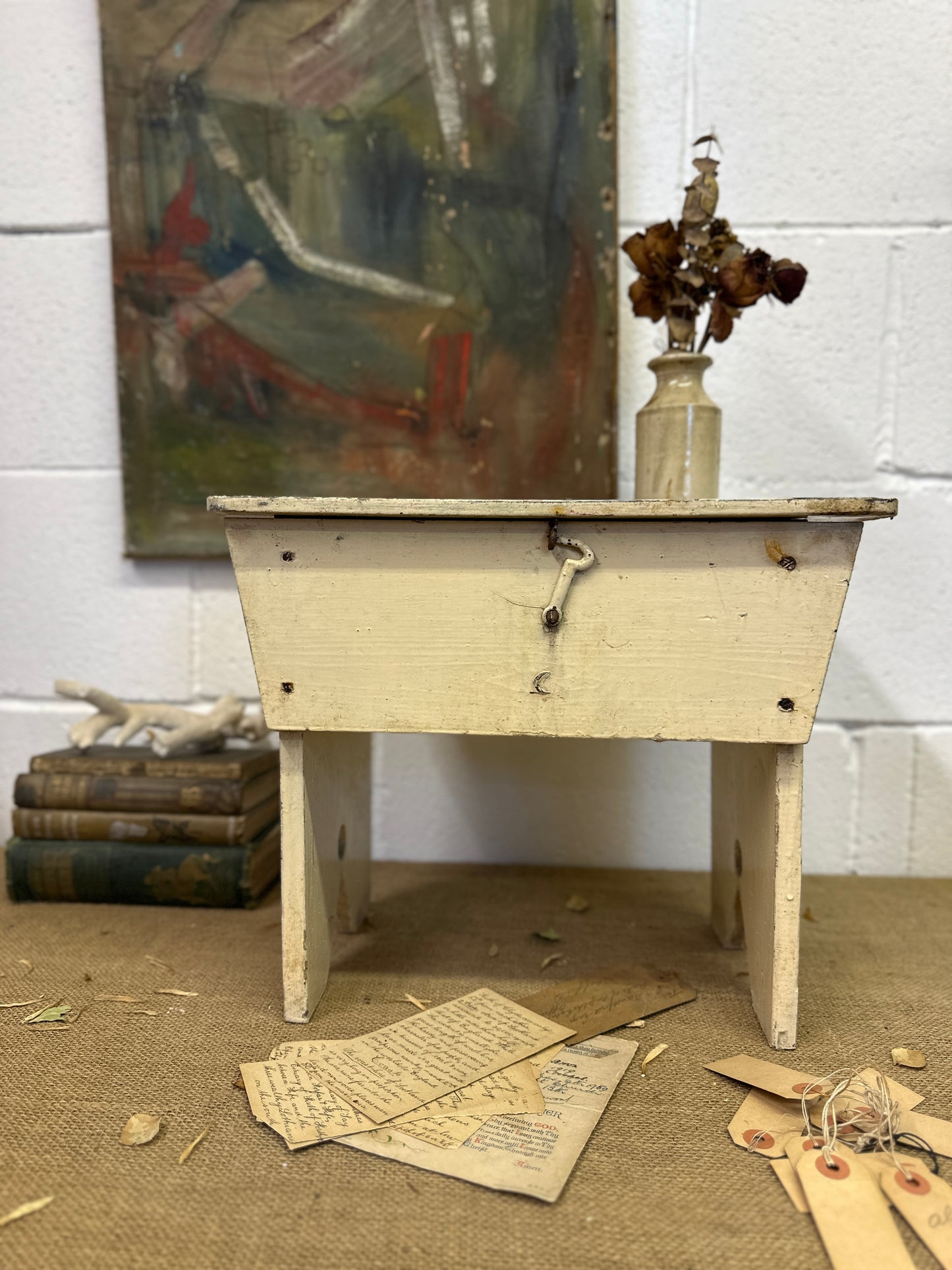 White Painted Workshop Stool