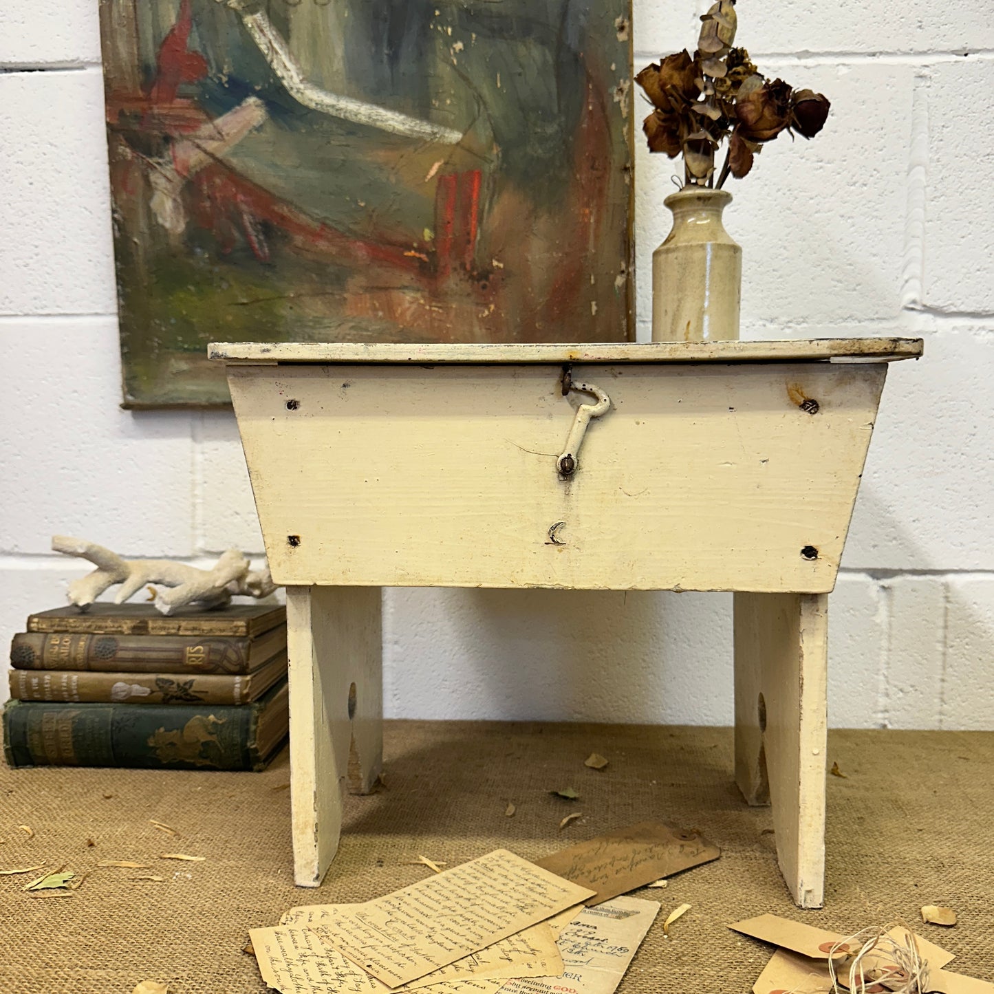 White Painted Workshop Stool