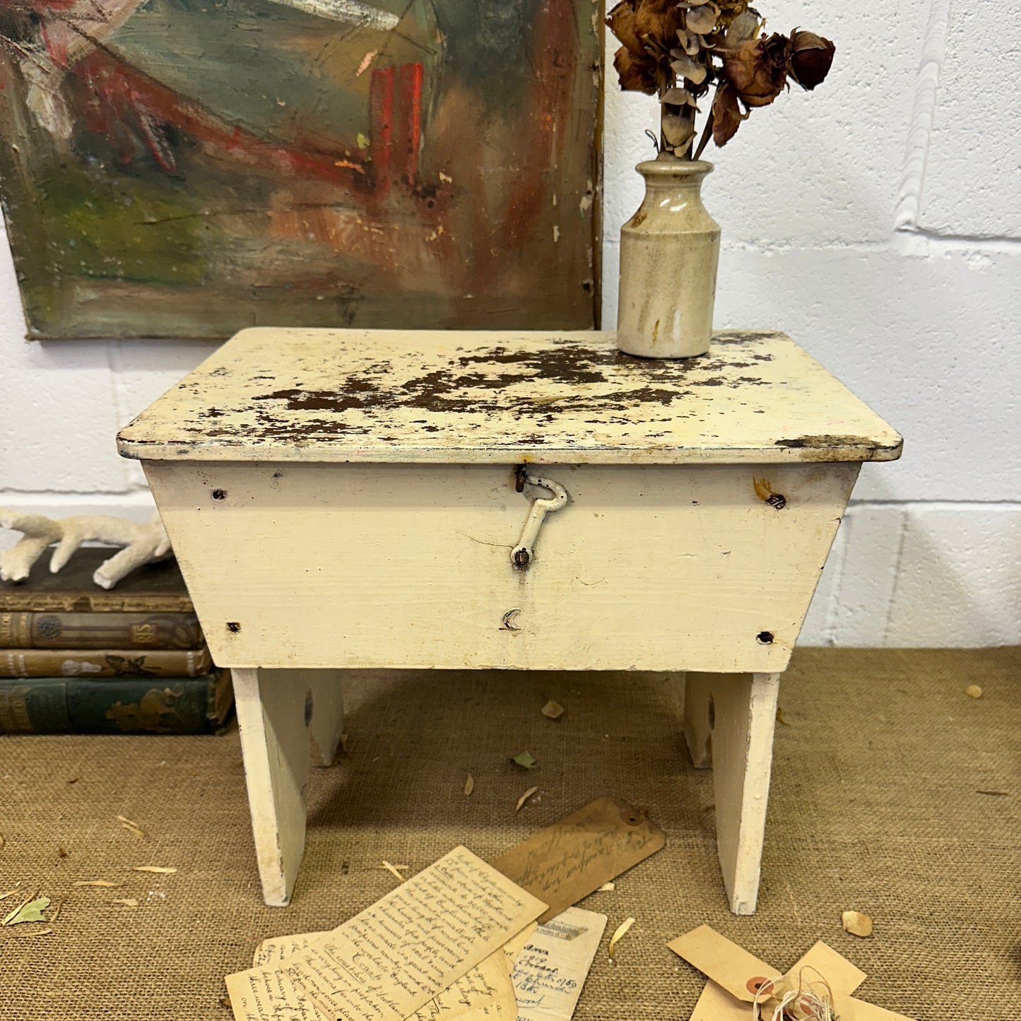 White Painted Workshop Stool