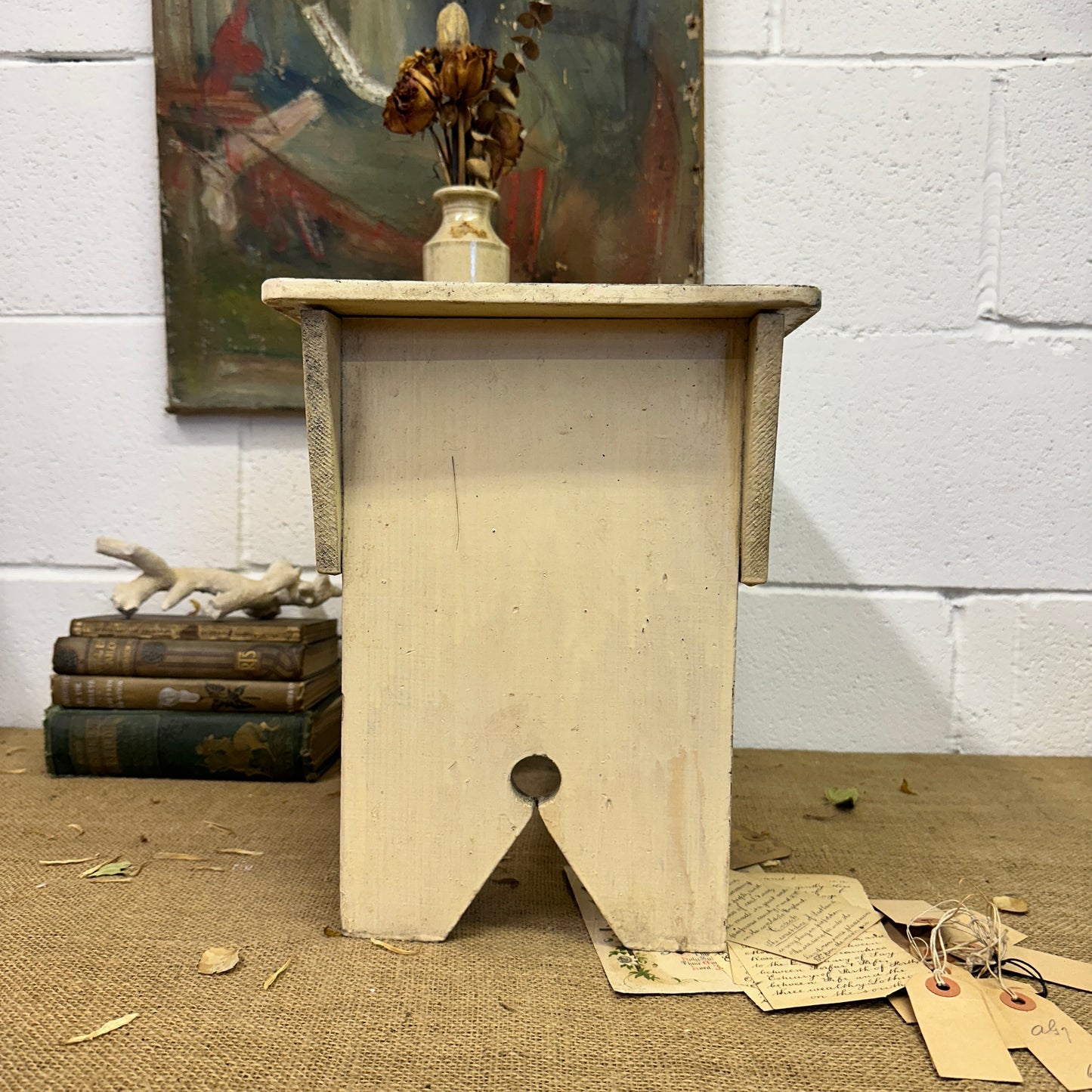 White Painted Workshop Stool