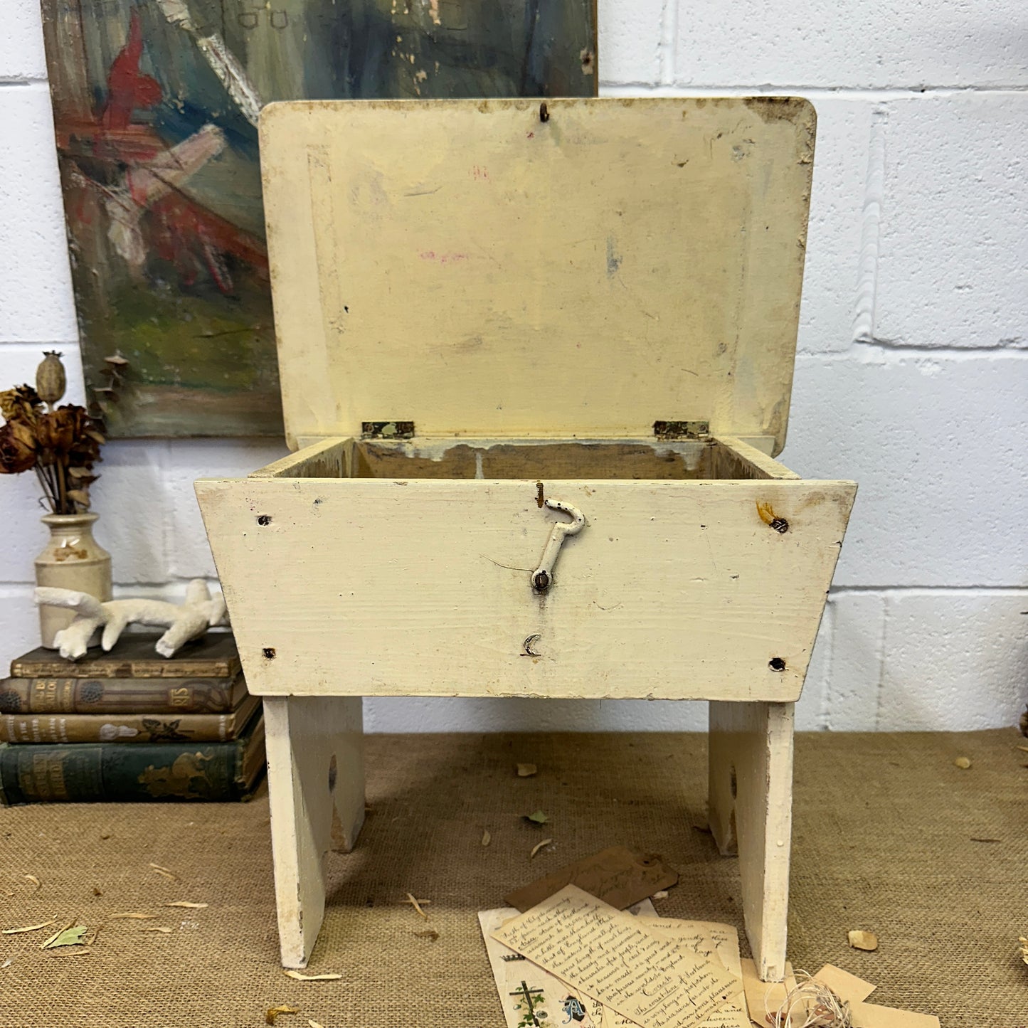 White Painted Workshop Stool