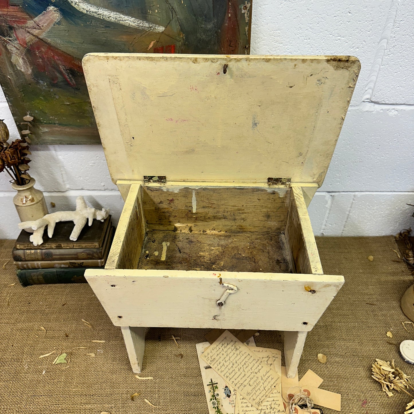 White Painted Workshop Stool