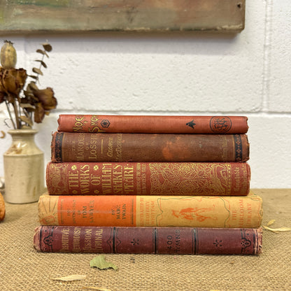 Stack of Red Orange Coloured Books