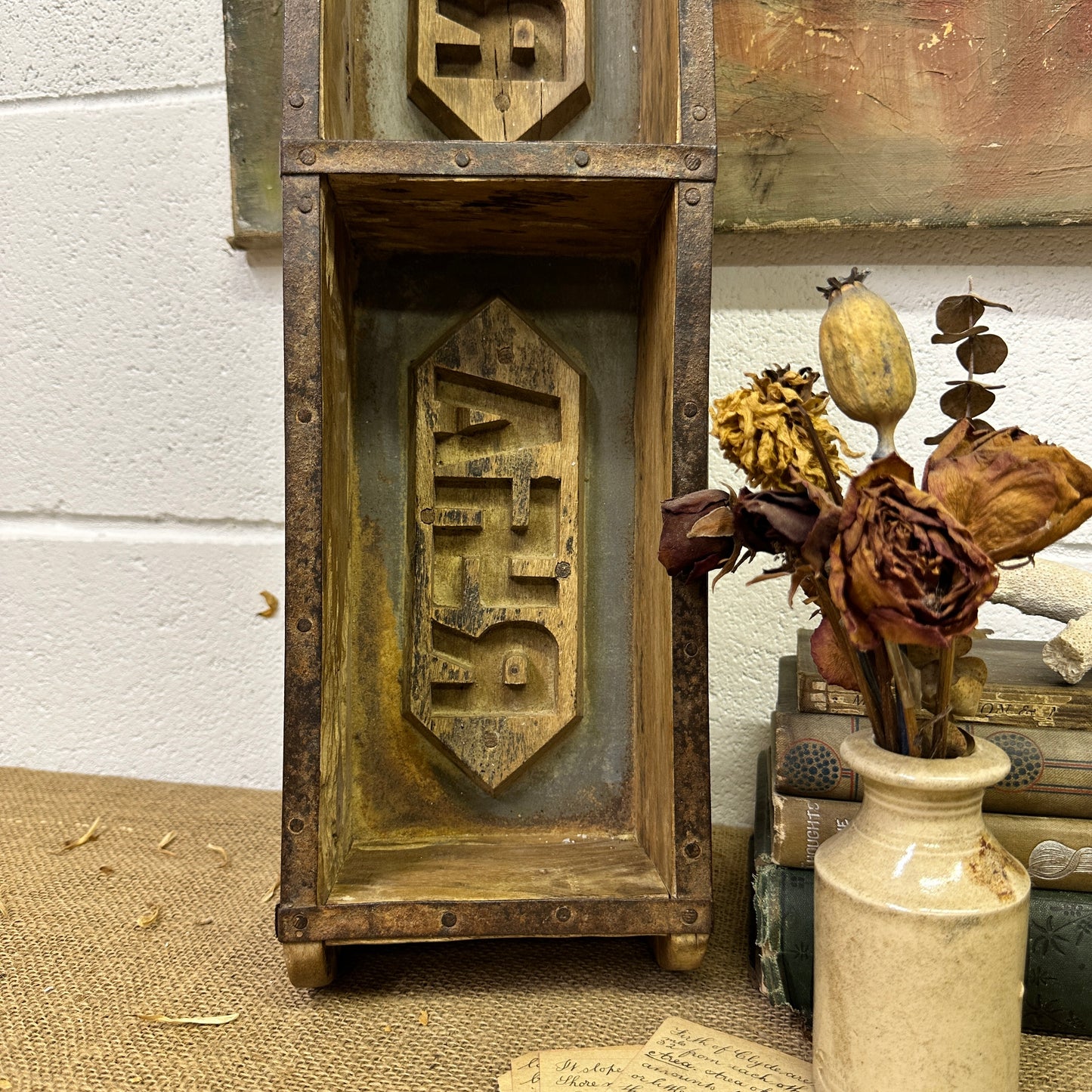 Antique Wooden Brick Mould Storage Box