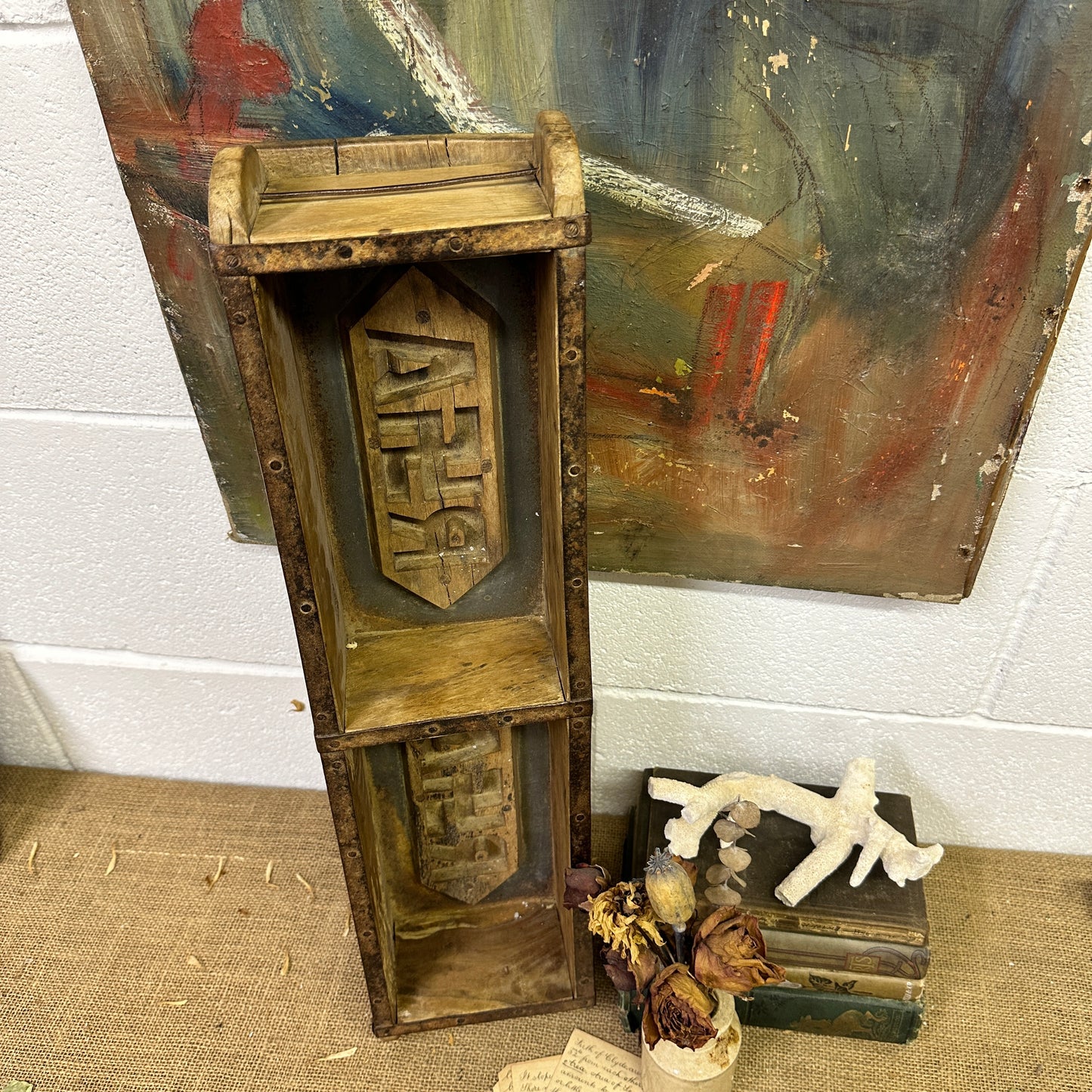 Antique Wooden Brick Mould Storage Box