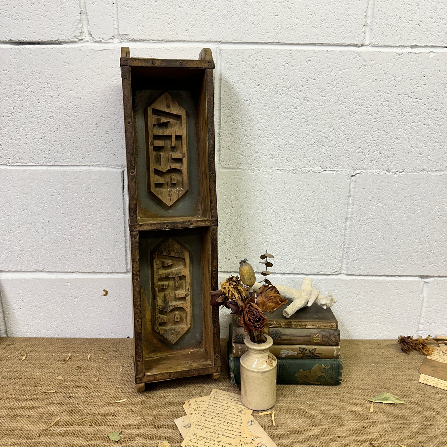 Antique Wooden Brick Mould Storage Box