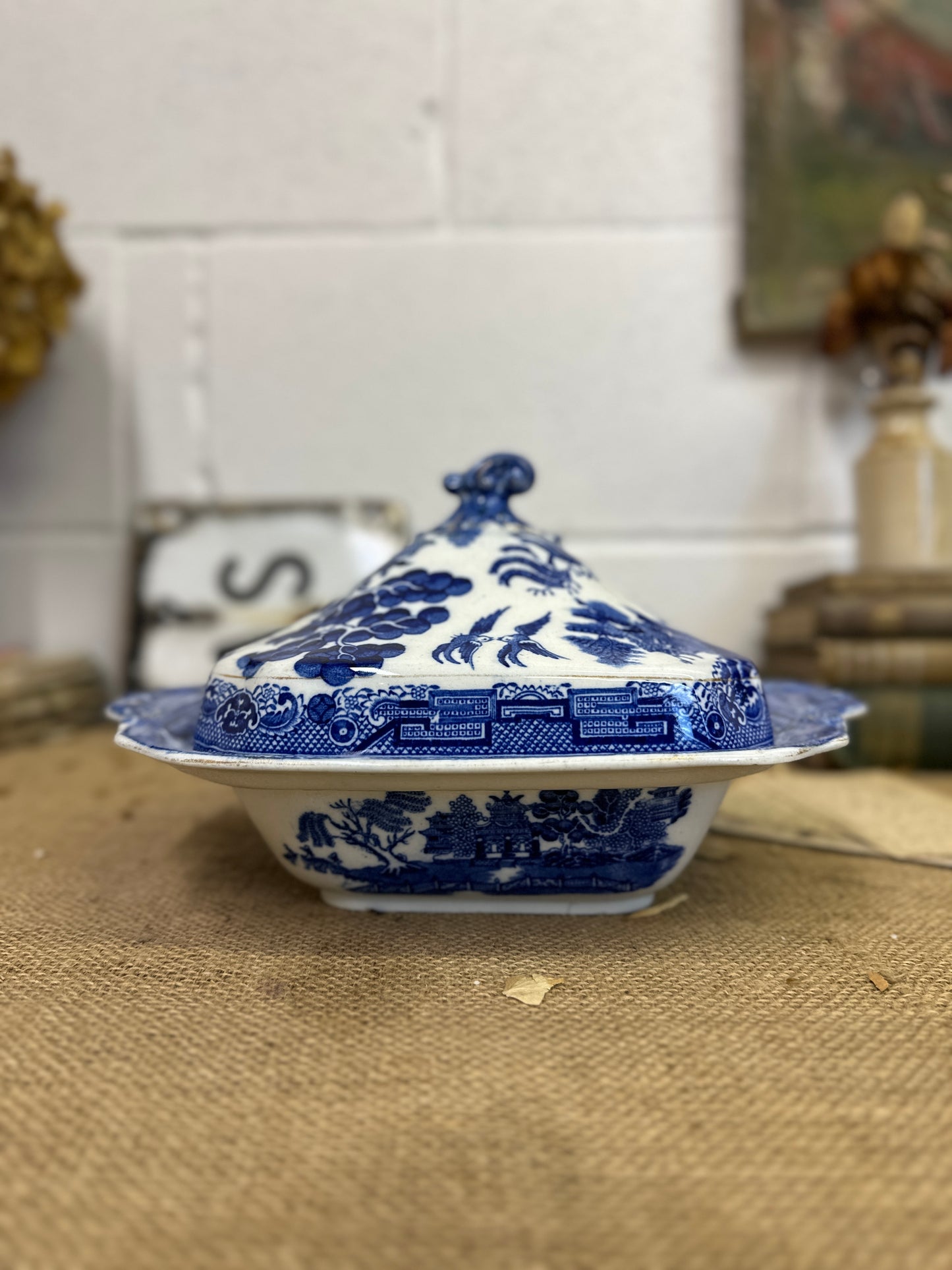 Antique Lidded Tureen Willow Pattern Chinese